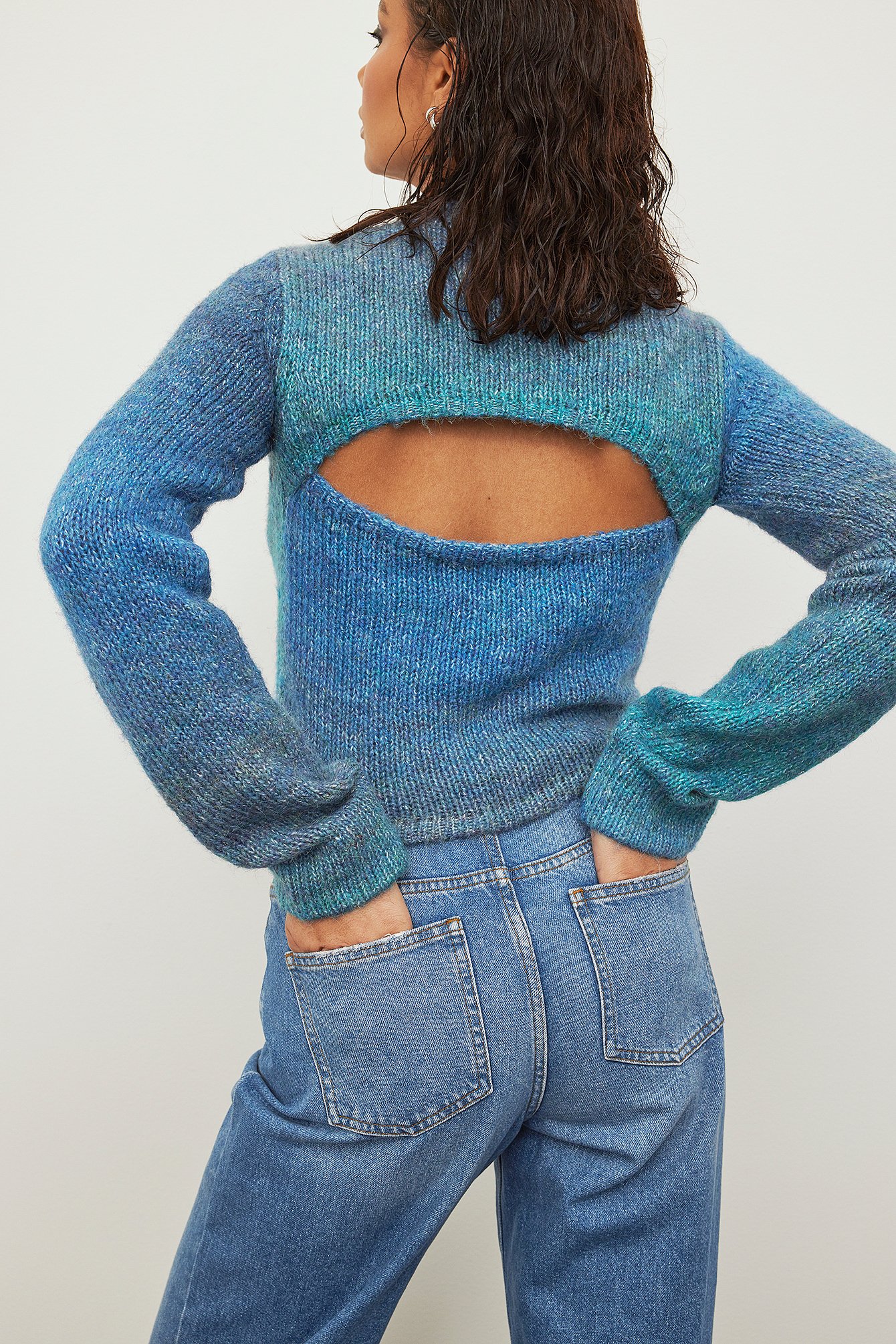 Blue Combo Open Back Knitted Sweater