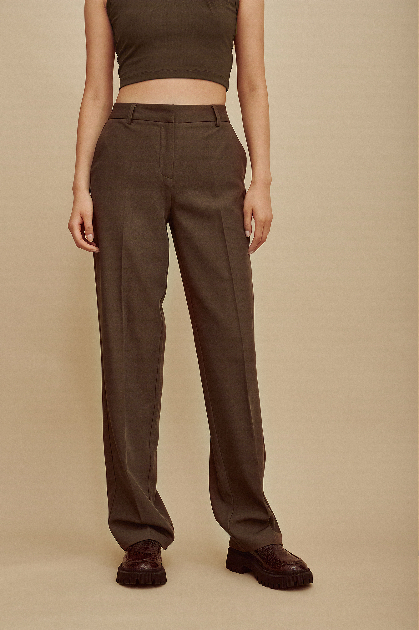 Brown Recycled Mid Rise Suit Pants