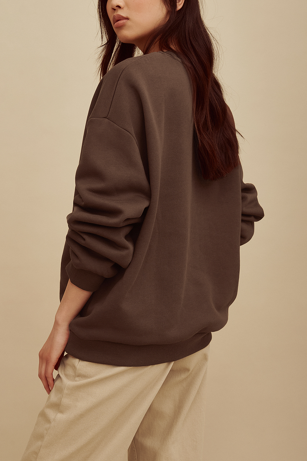 Brown Organic Oversized Embroidered Sweater