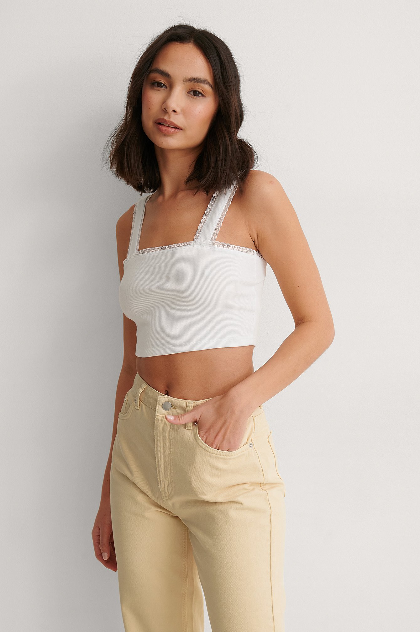 White Organic Cropped Ribbed Top