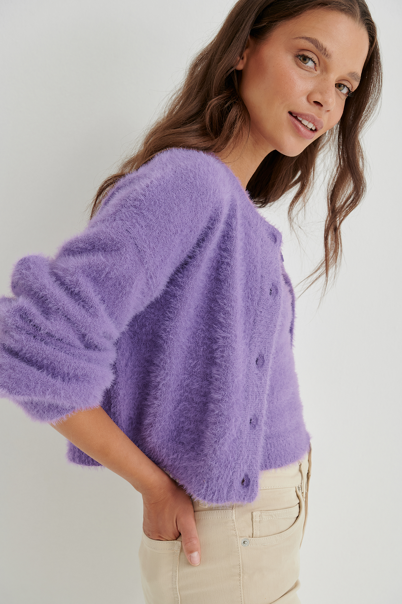 Purple Fuzzy Knit Cardigan
