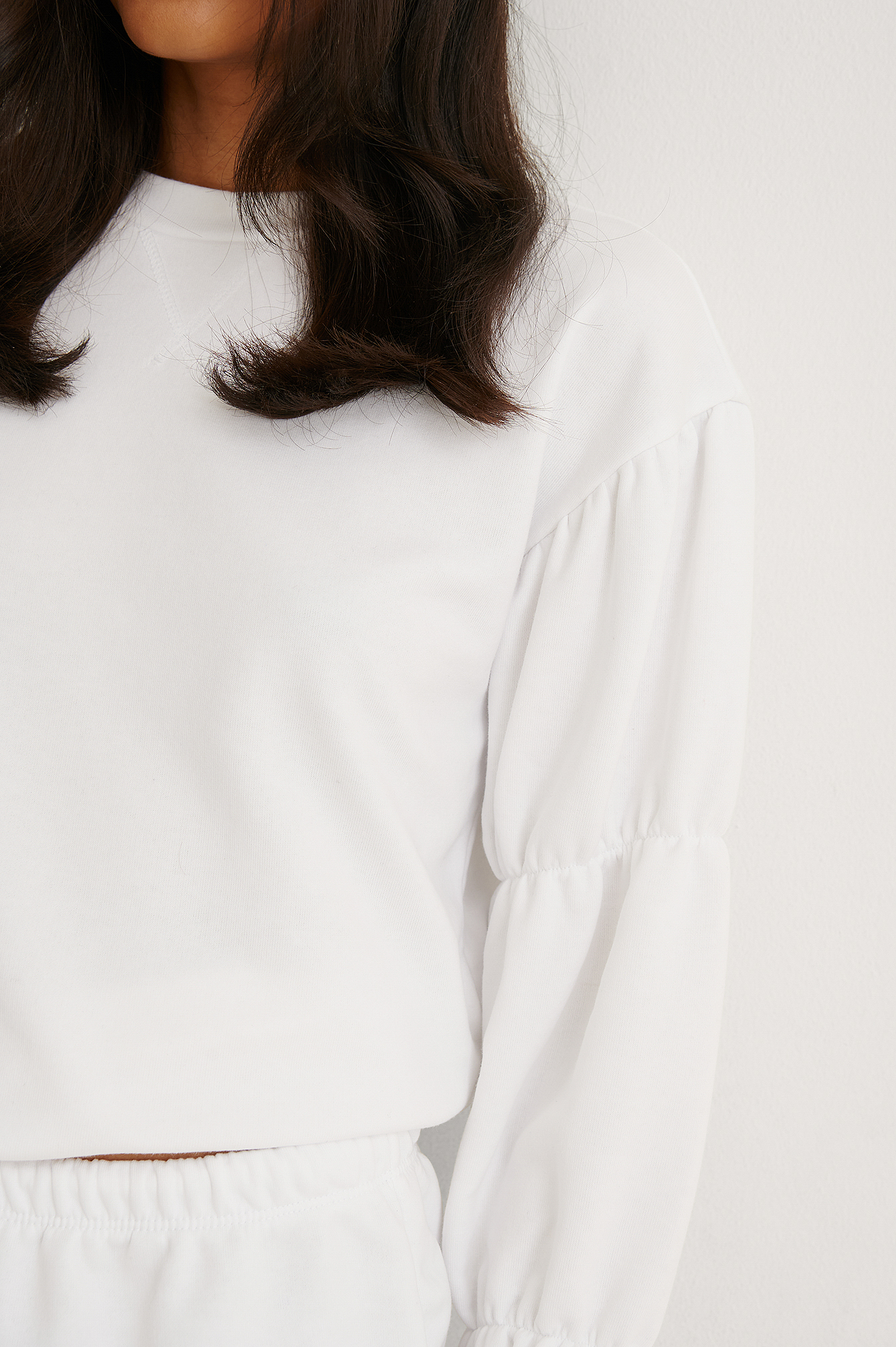 White Organic Detailed Sleeve Sweatshirt