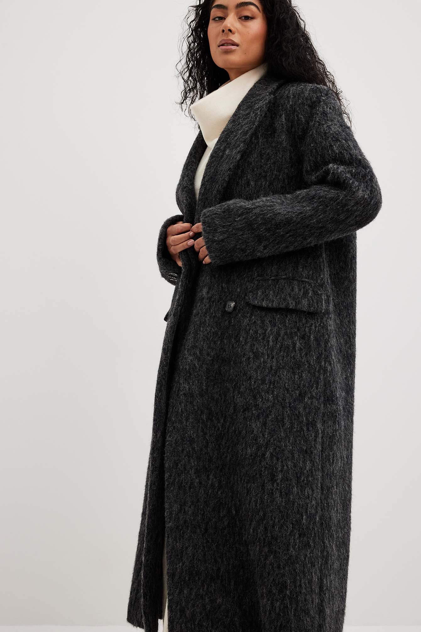 Double Breasted Wool Blend Coat Grey
