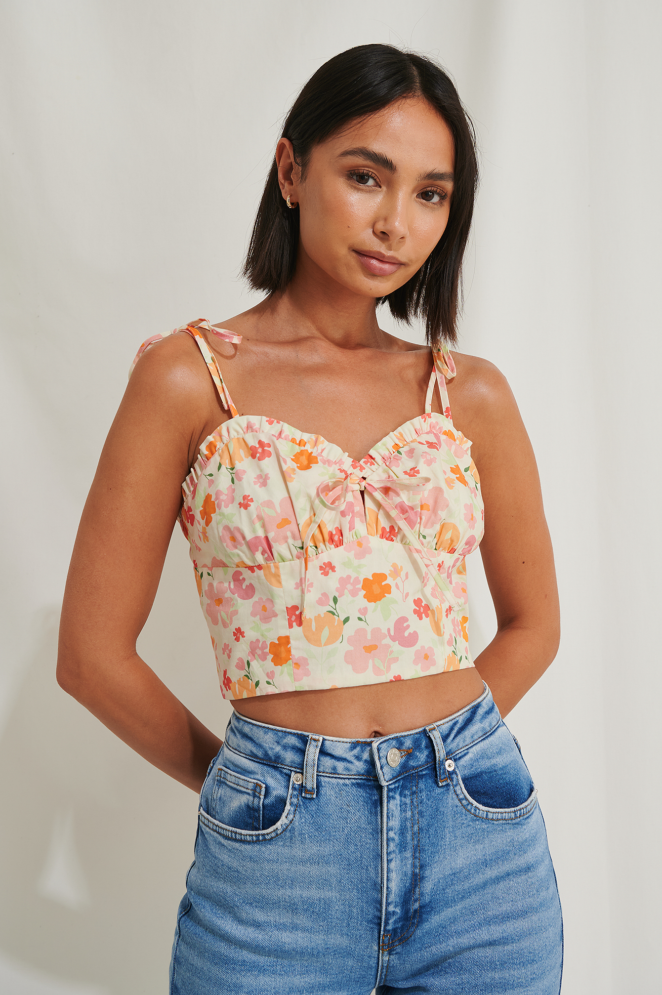 Flower Print Organic Ruched Detail Top