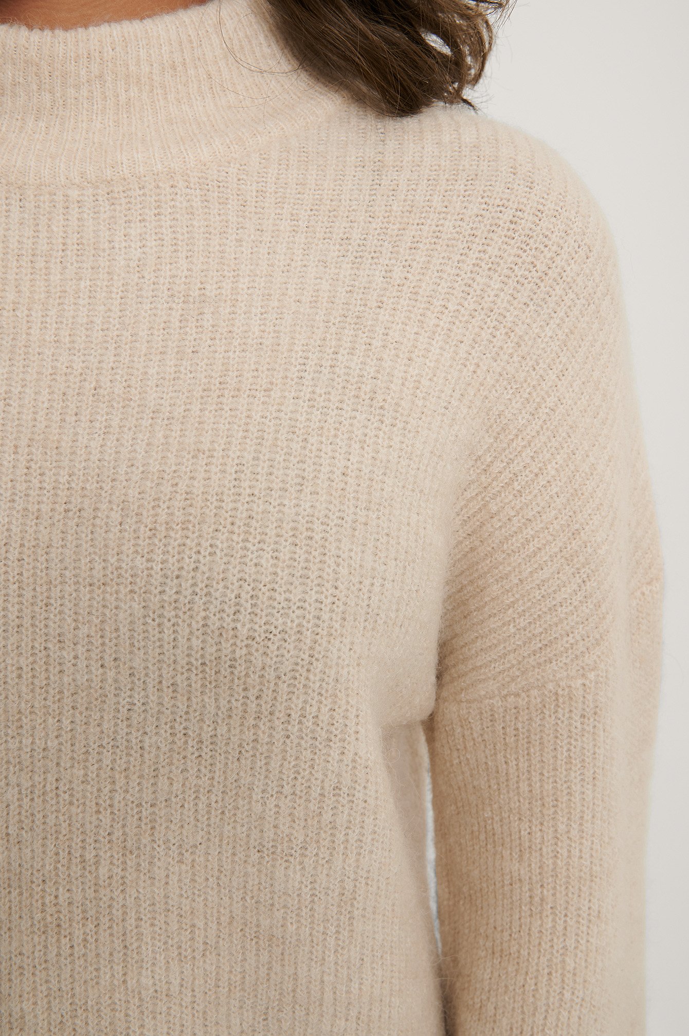 Light Beige Alpaca Blend High Neck Knitted Sweater