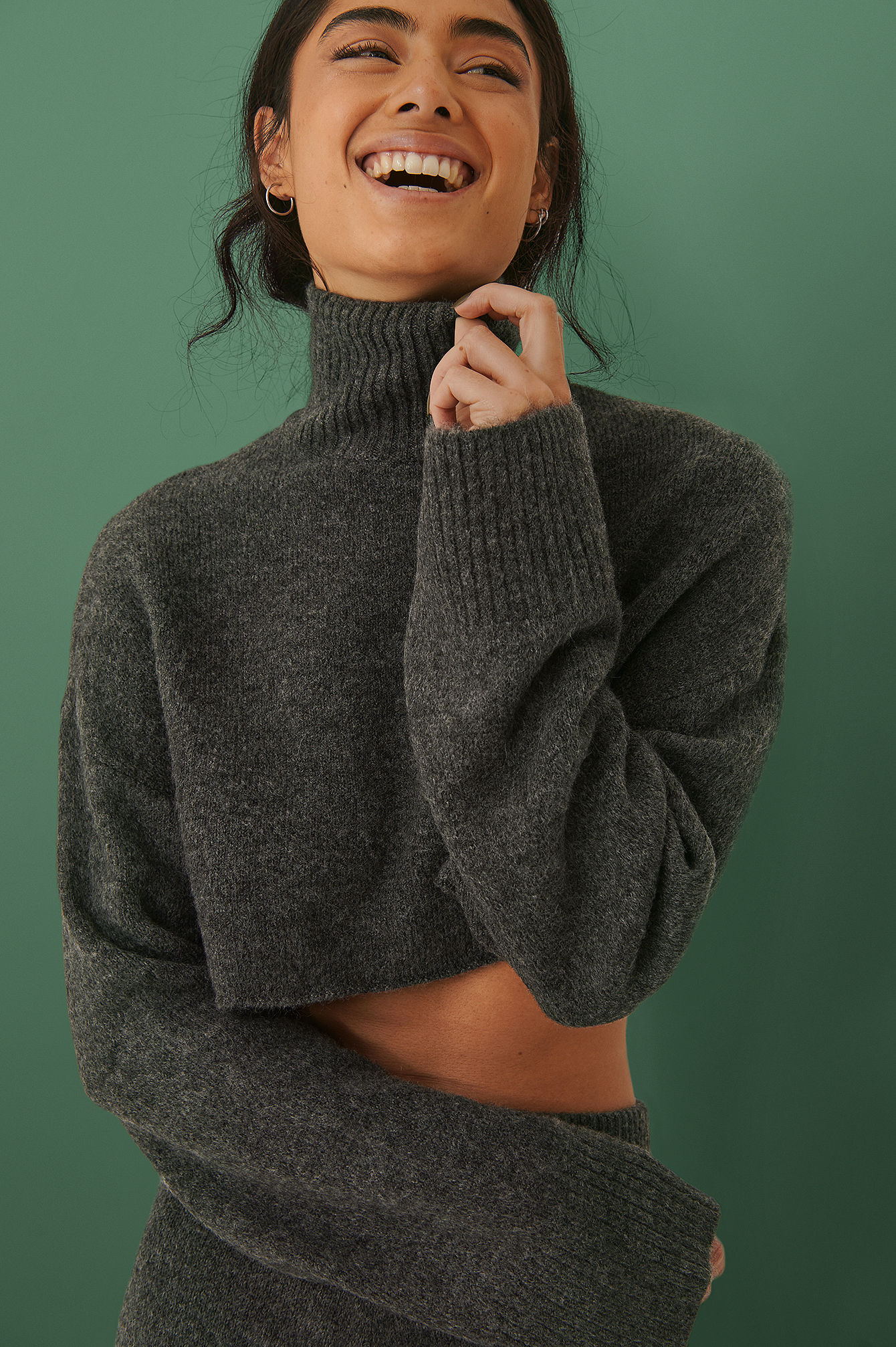 Grey Cropped Knitted Sweater
