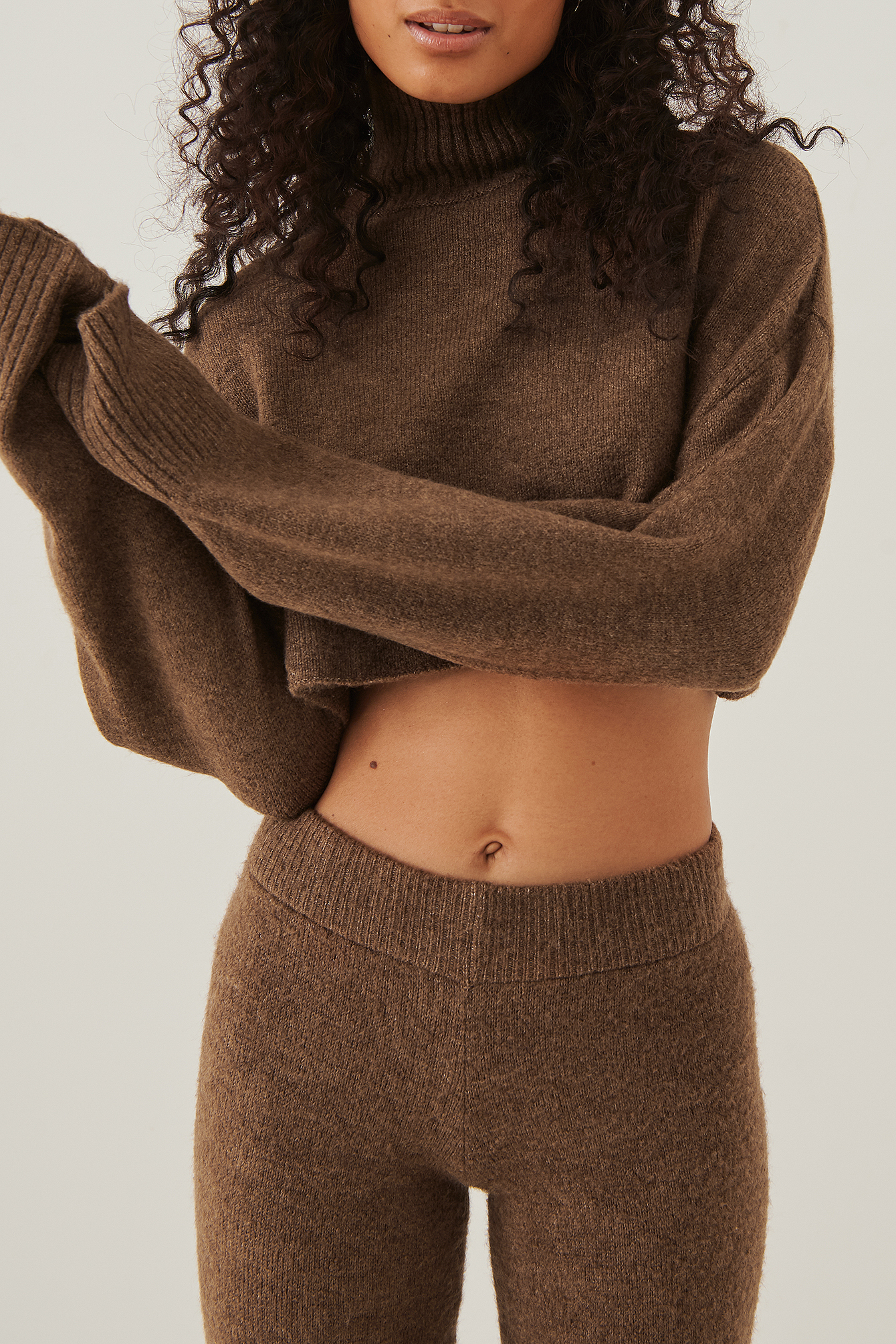 Brown Cropped Knitted Sweater