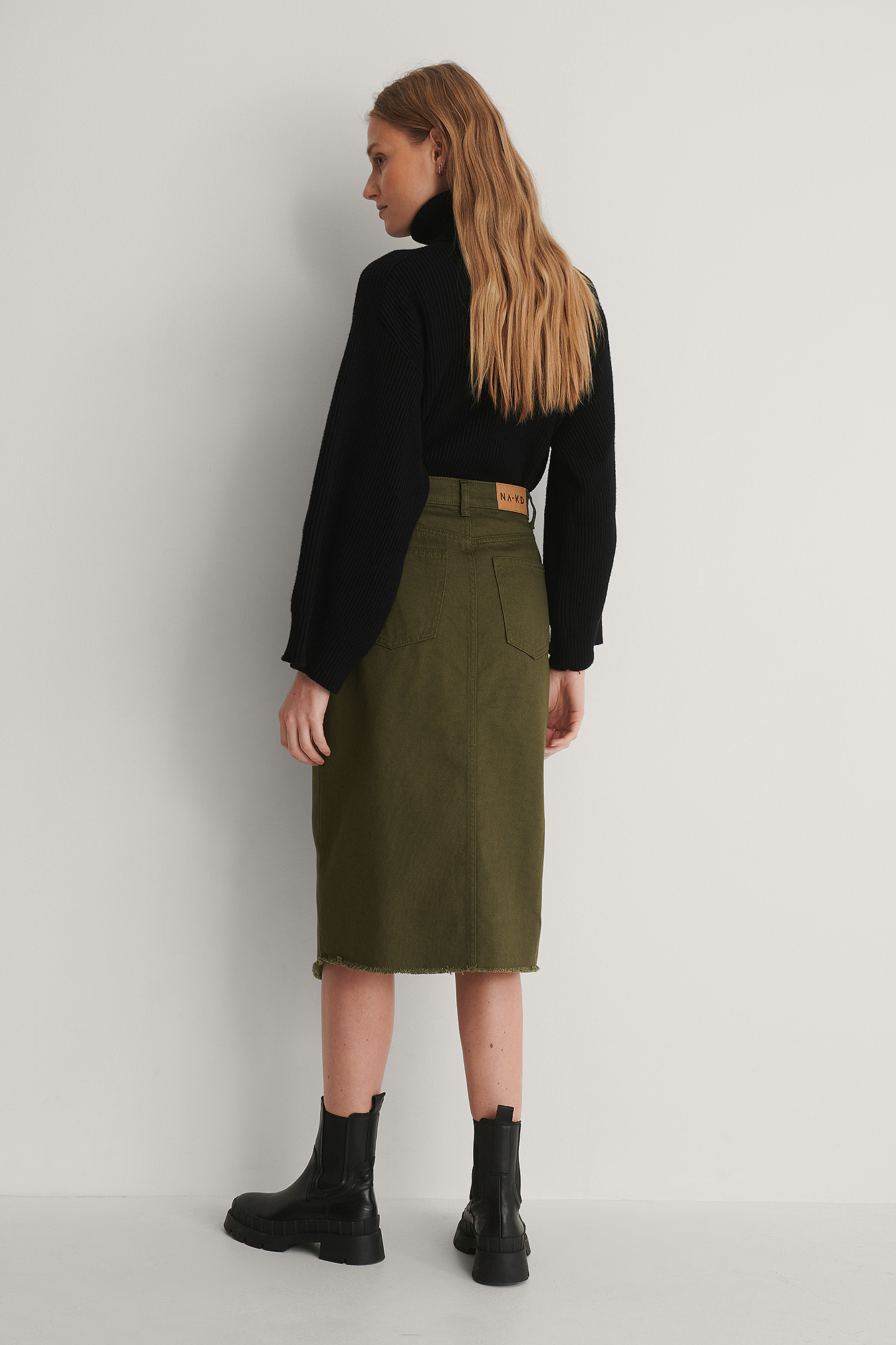 Dark Green Asymmetric Denim Skirt