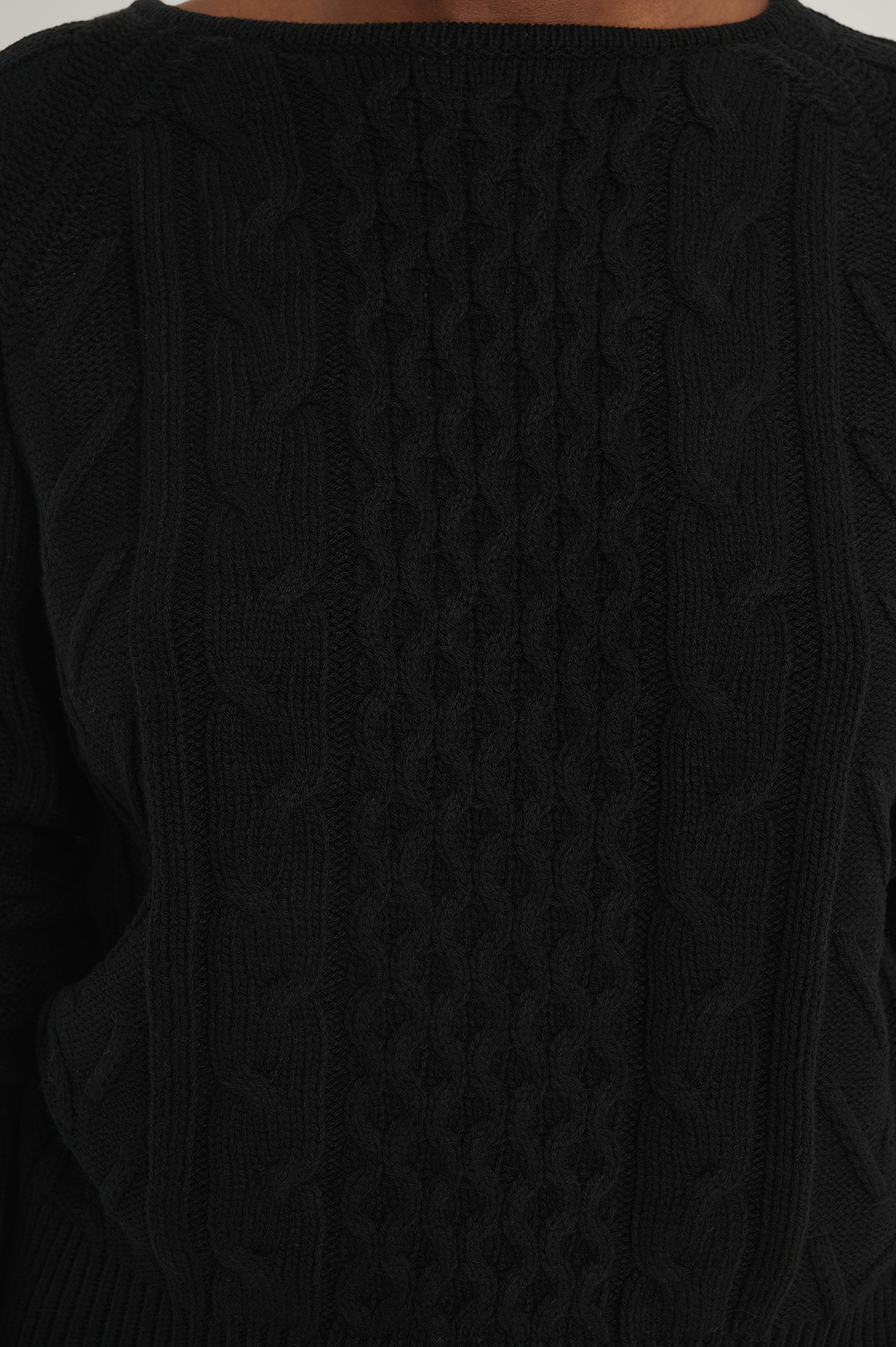 Black Back Overlap Cable Knitted Sweater