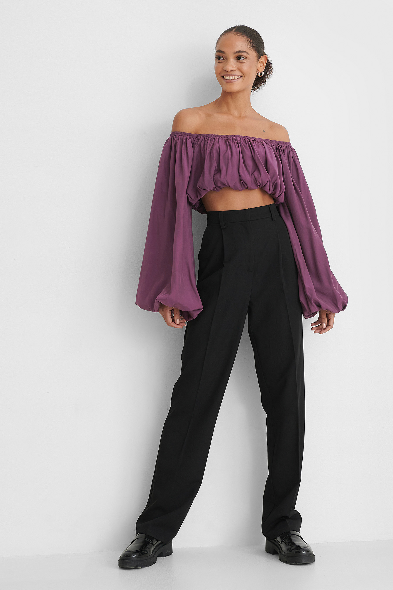 Lilac Balloon Long Sleeved Cropped Top
