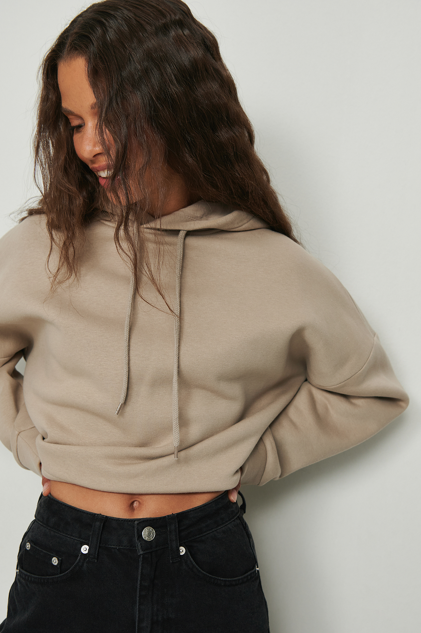 Taupe Basic Cropped Hoodie