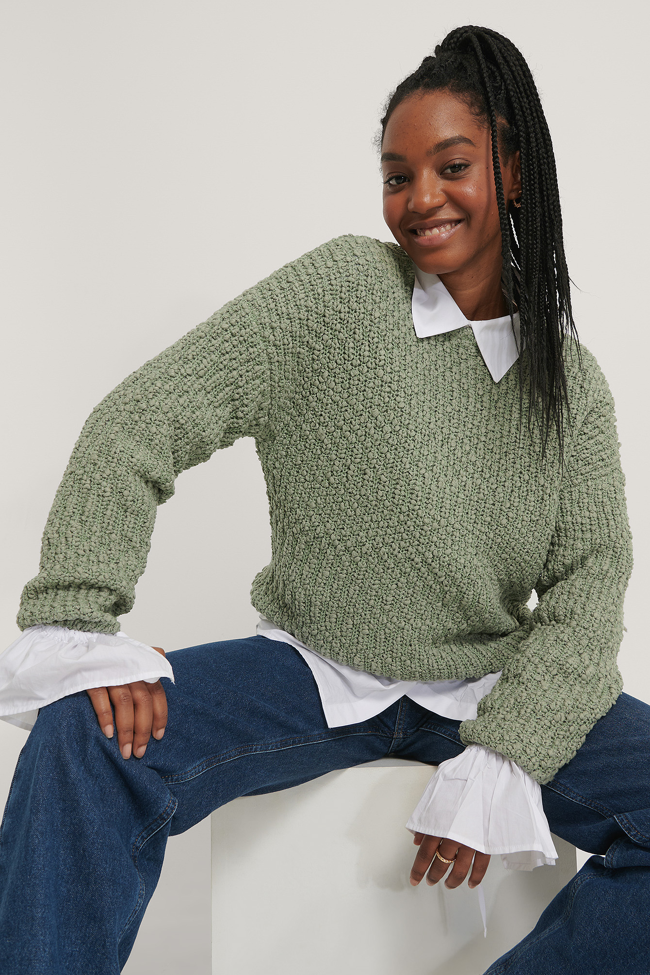 Khaki Back V-neck Knitted Sweater