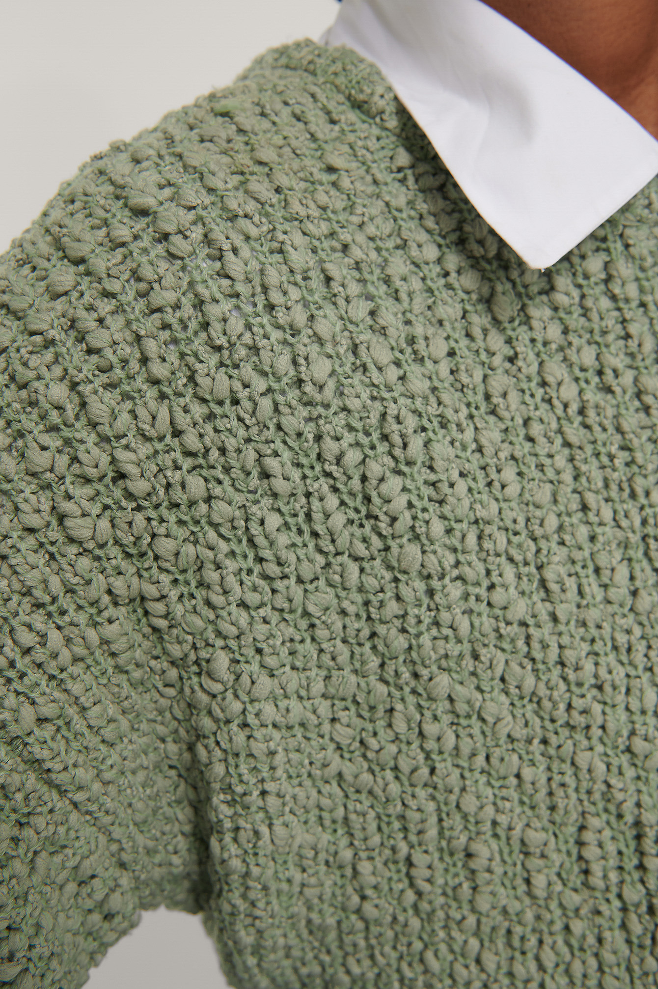 Khaki Back V-neck Knitted Sweater
