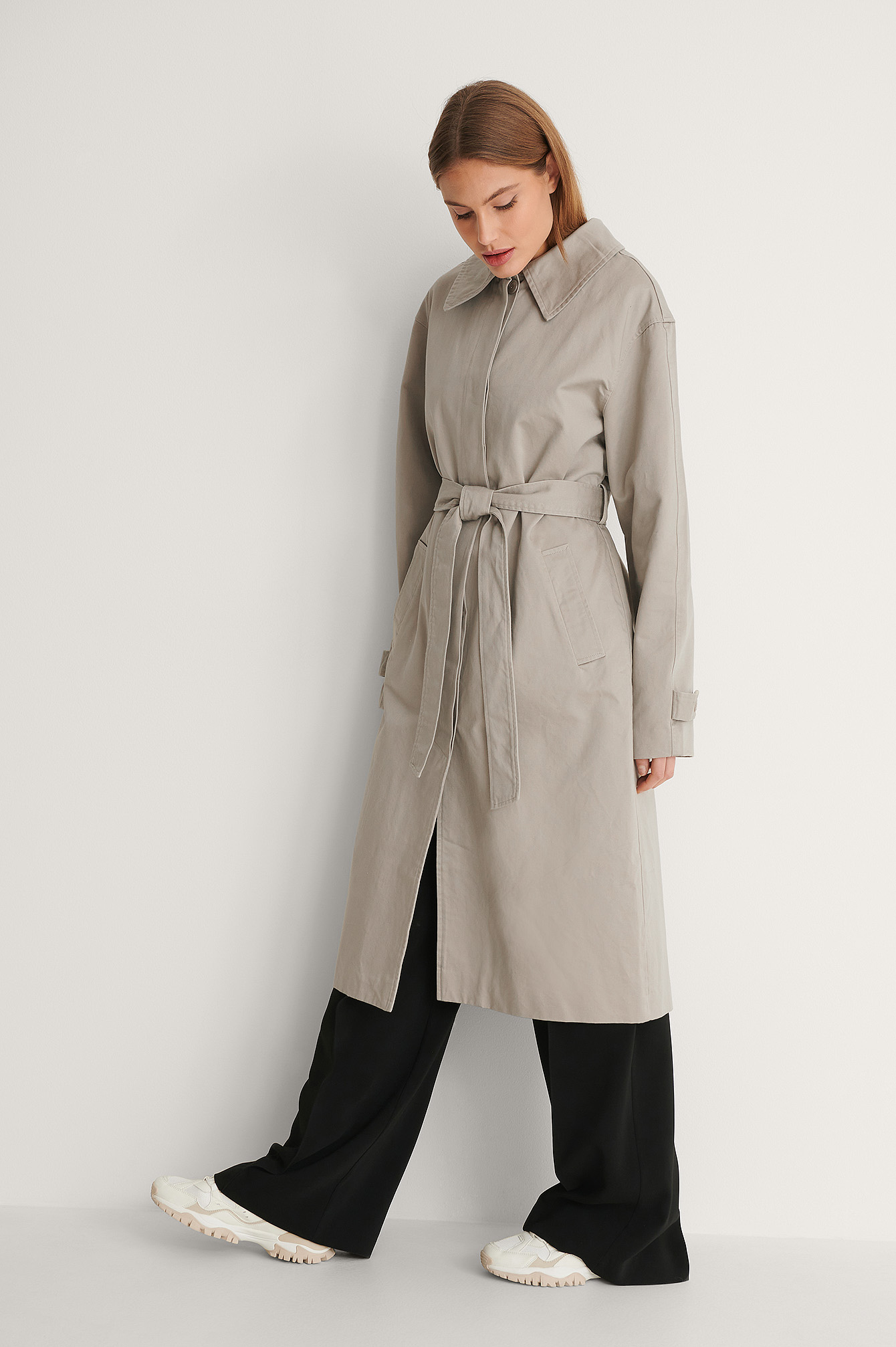 Grey Belted Cotton Coat