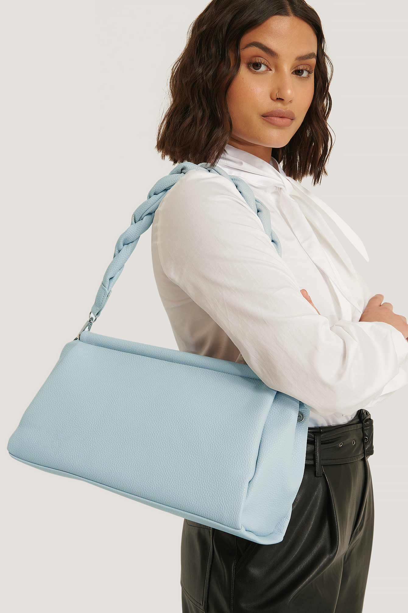 Blue Braid Detailed Pouch Bag