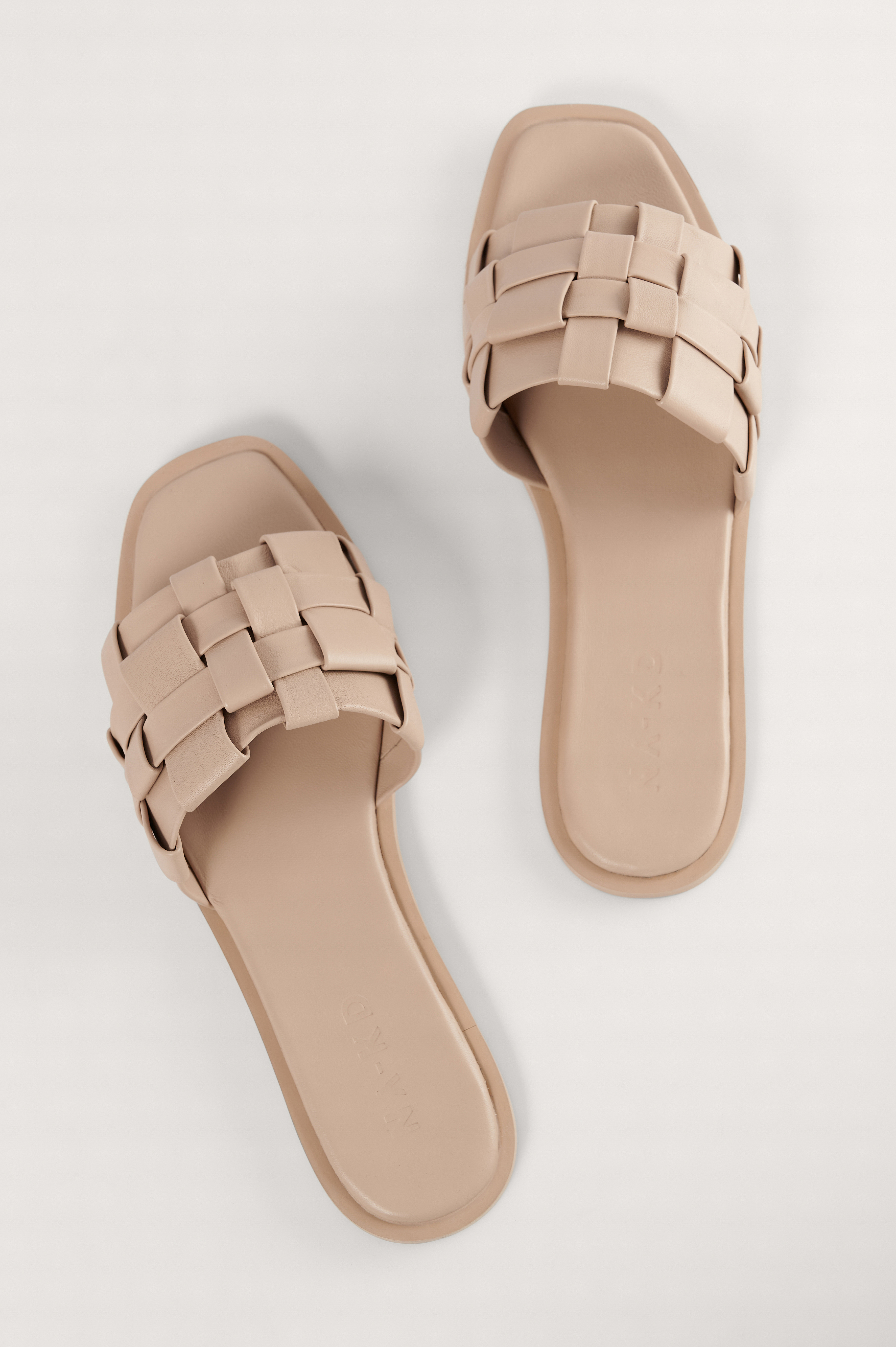 Beige Braided Leather Slippers