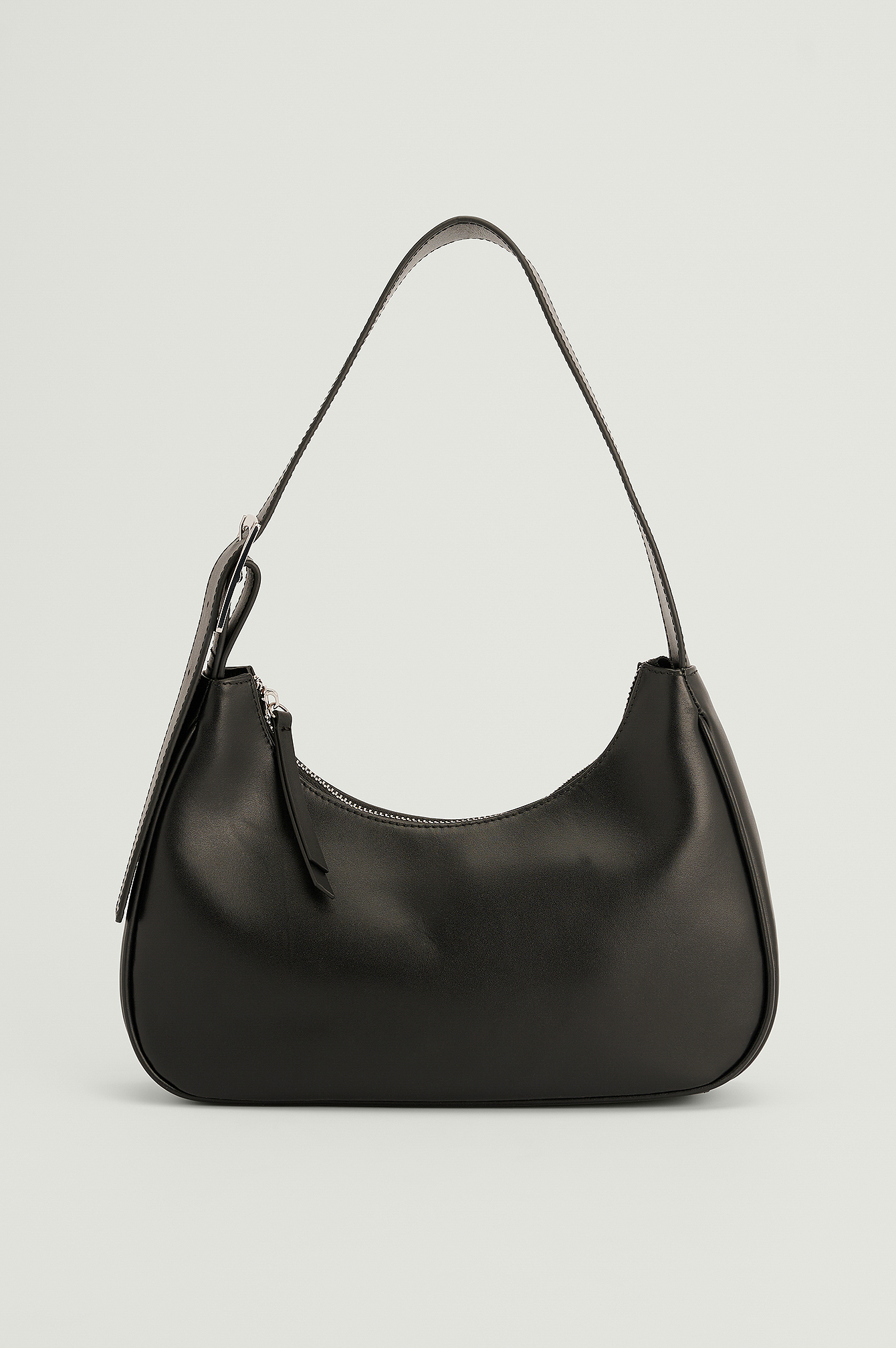 Black Buckled Leather Baguette Bag