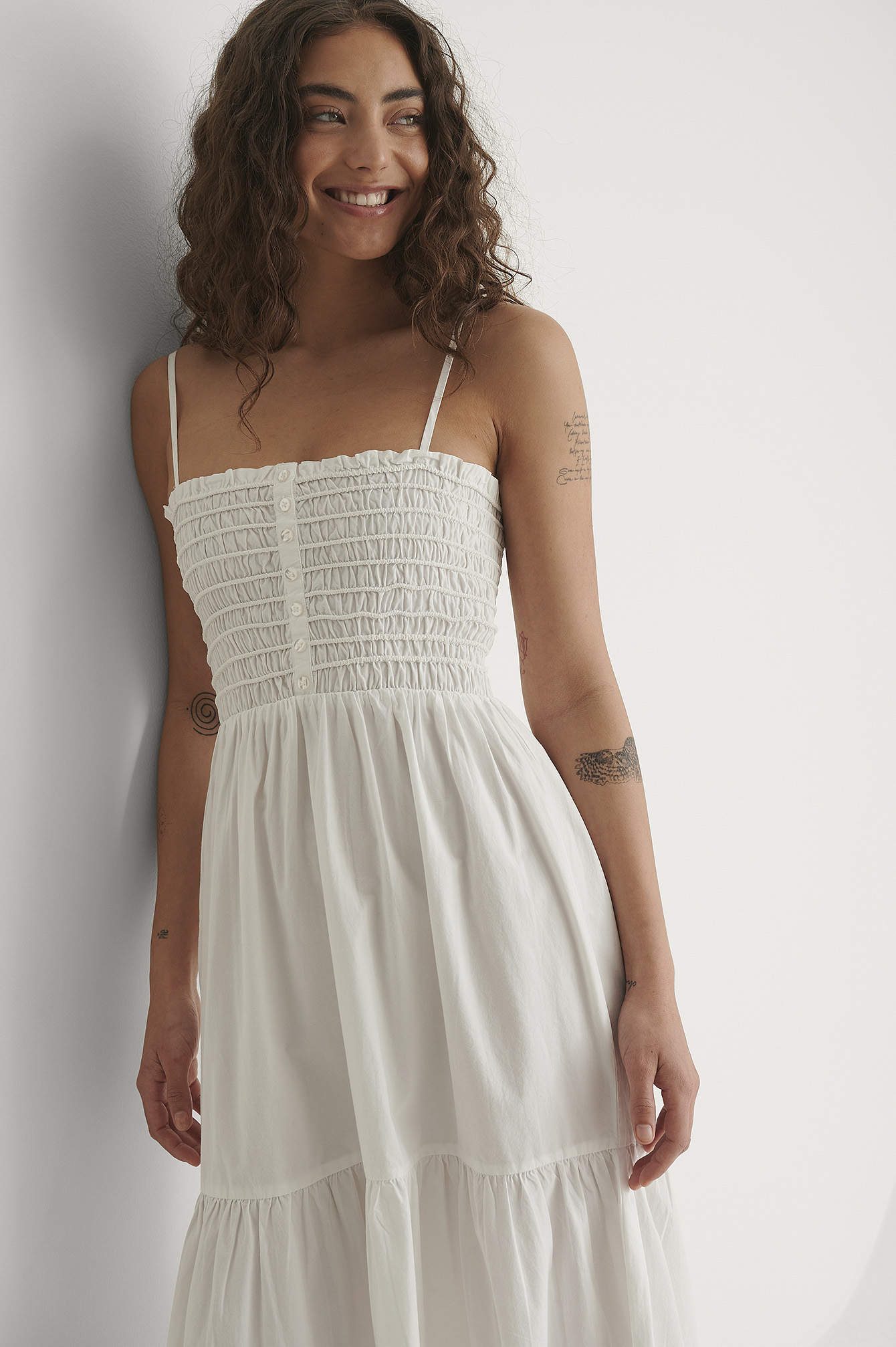 White Button Detail Maxi Dress