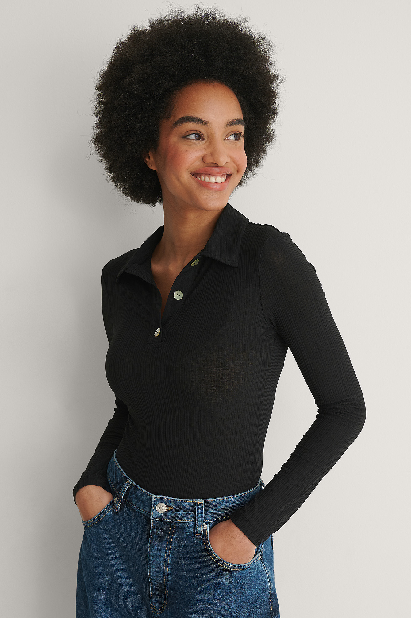 Black Button Detailed Top