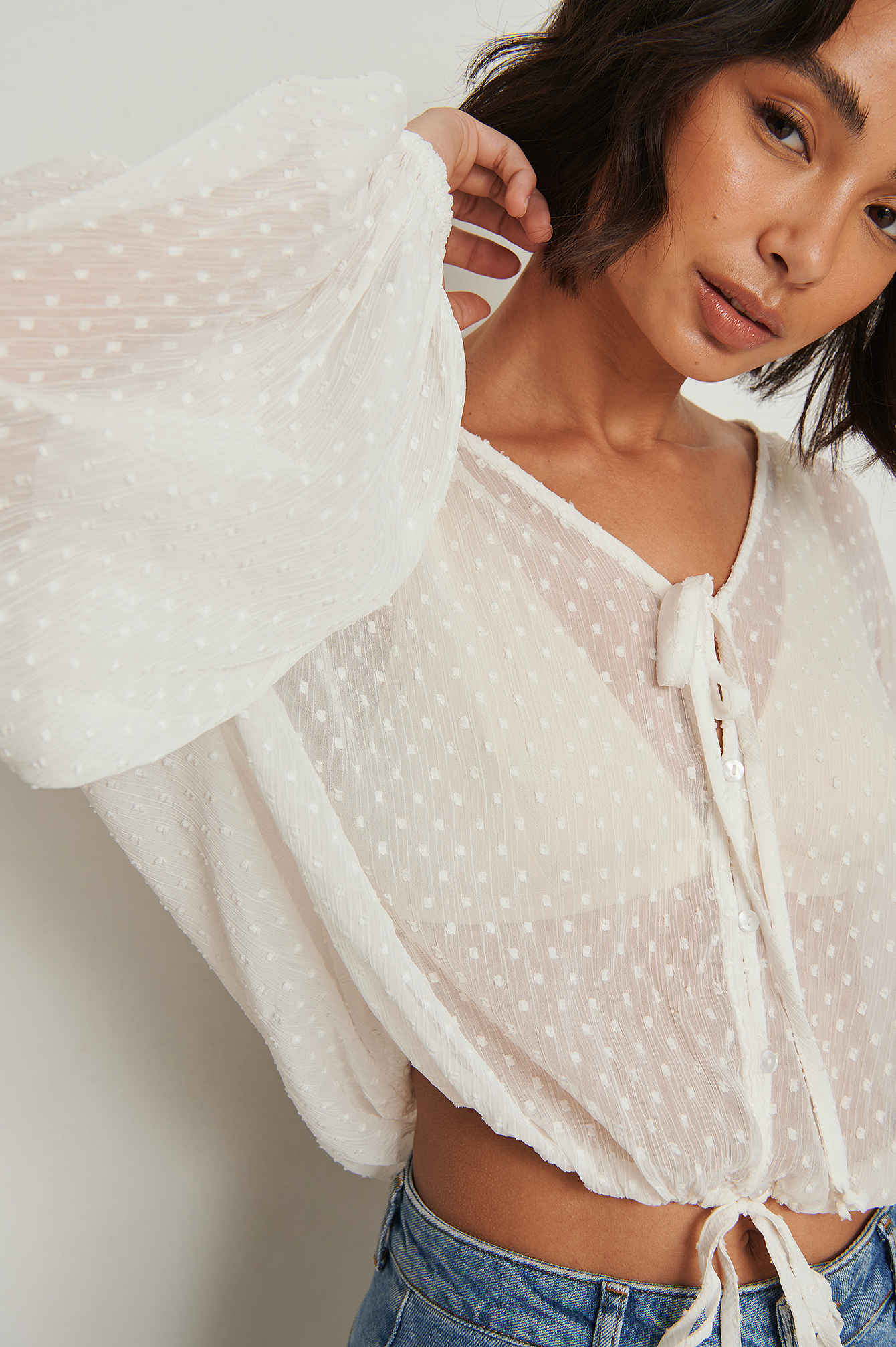 Off White Button Up Dobby Blouse