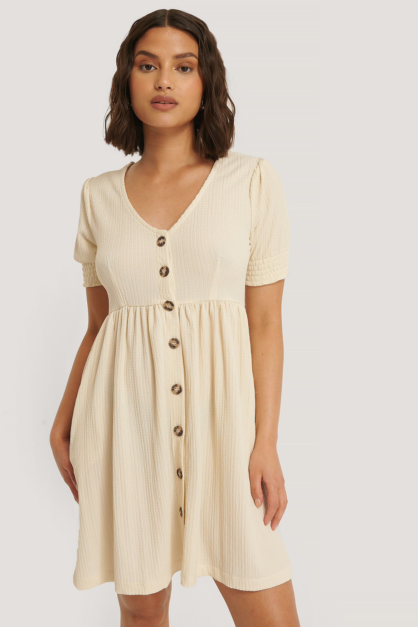 Dusty Light Beige Recycled Button Up Jersey Dress