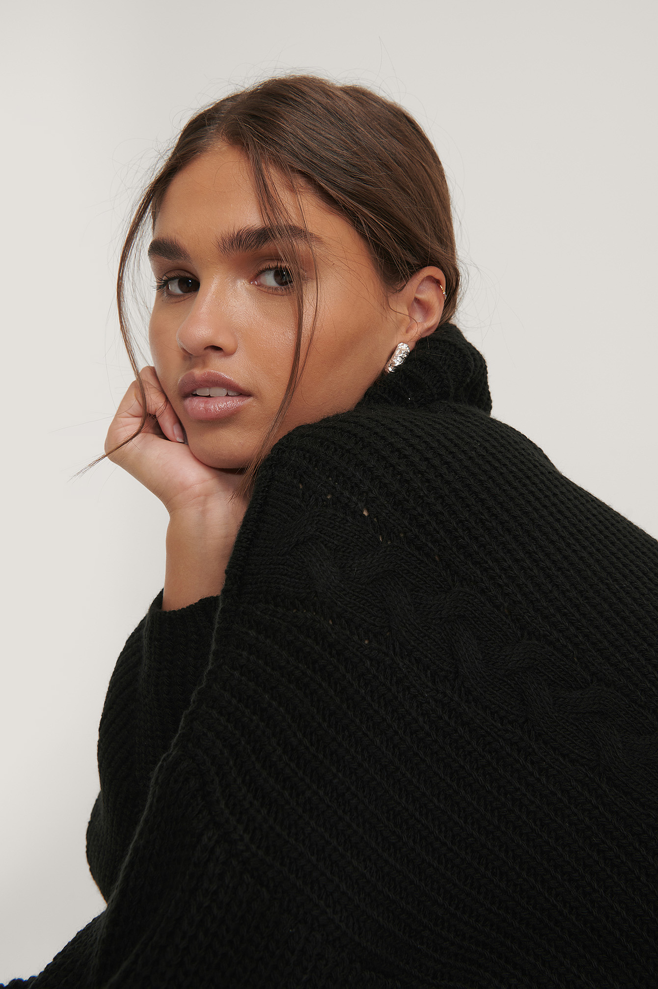 Black Cable Detail Oversized Knitted Sweater