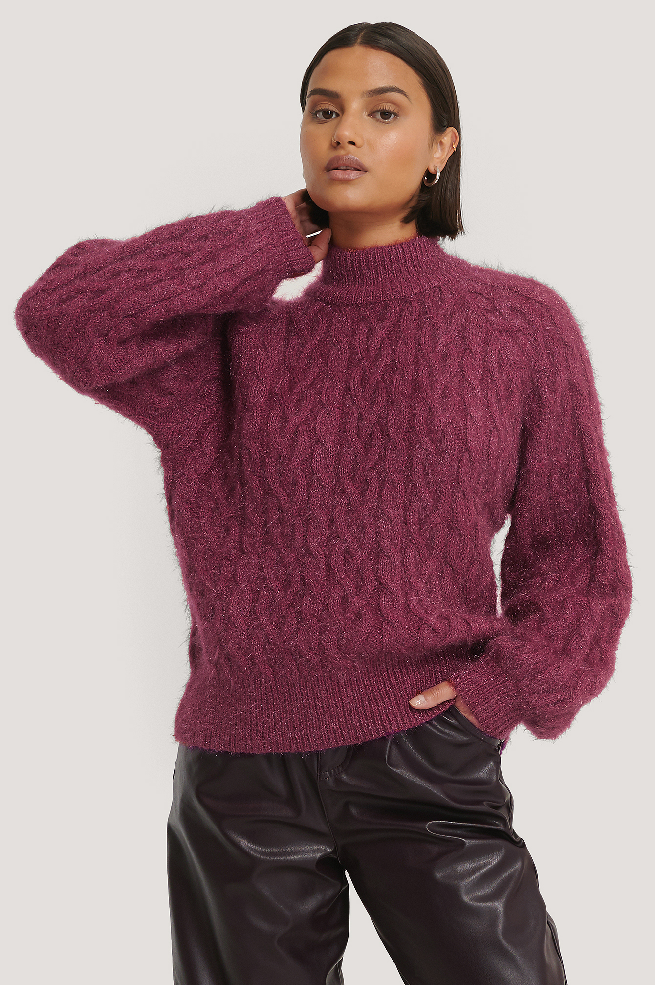 Cerise Cable Hairy Knitted Sweater