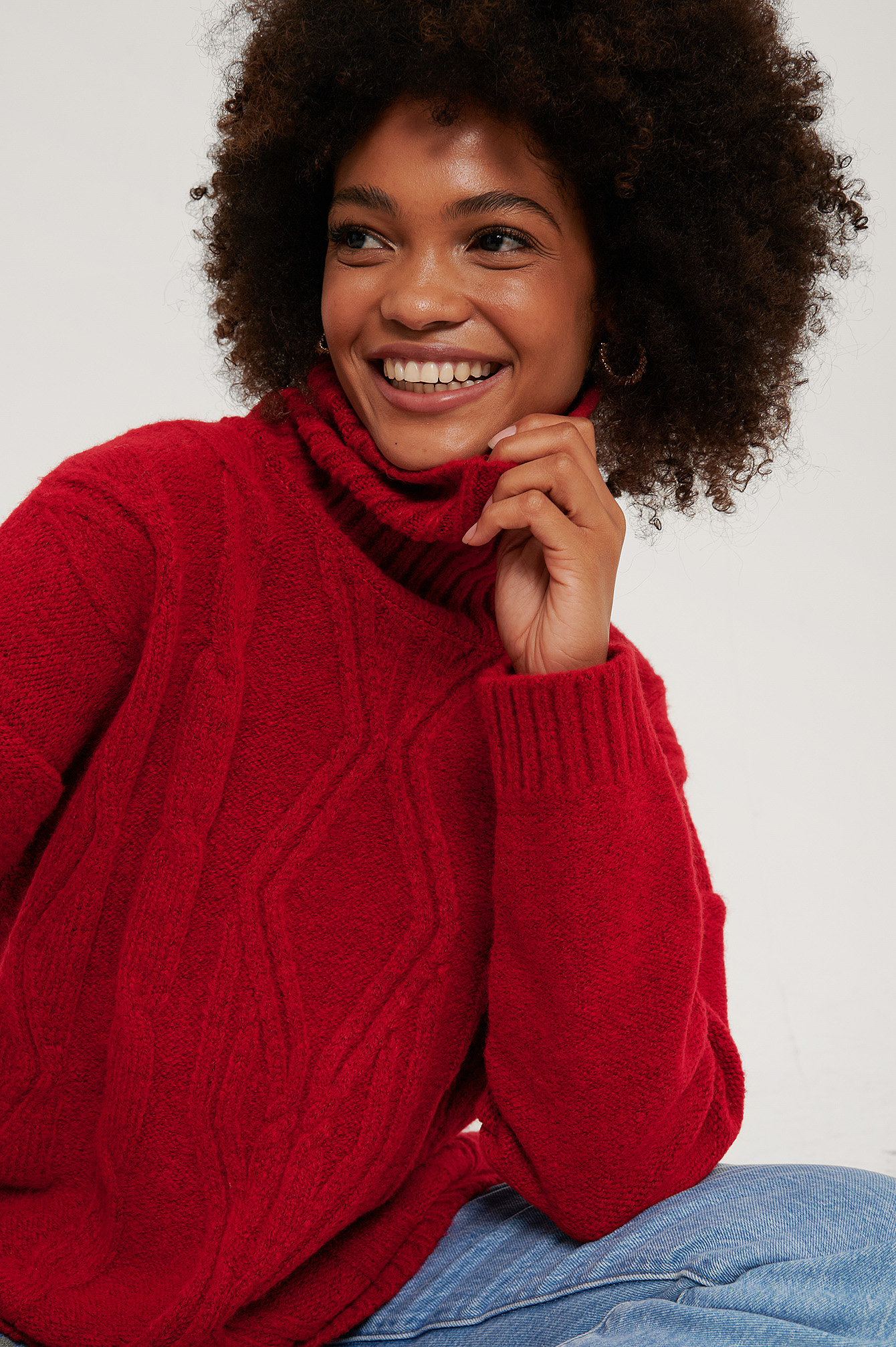 Red Cable Knit Polo Sweater