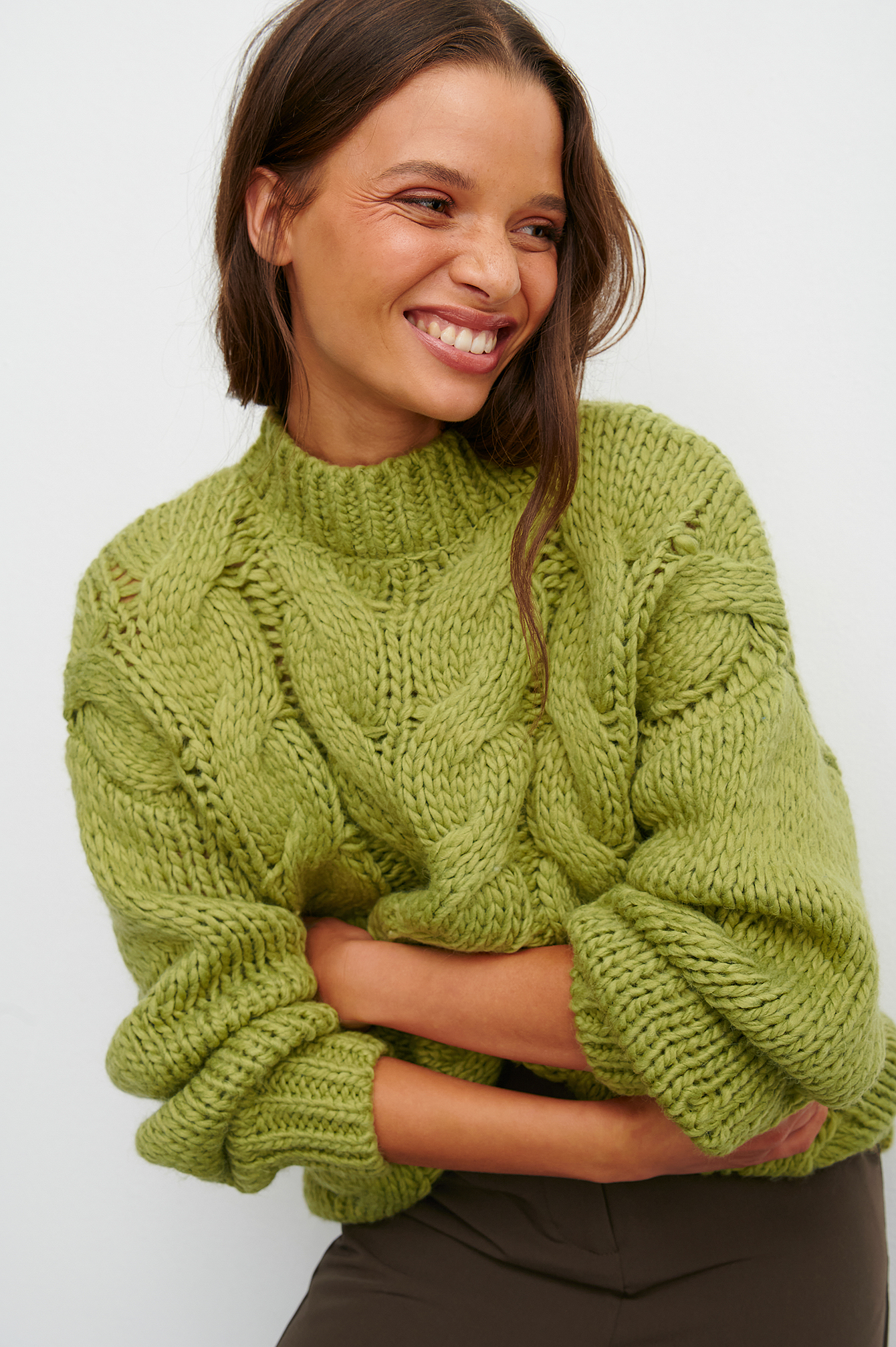 Green Olive Cable Knitted Sweater