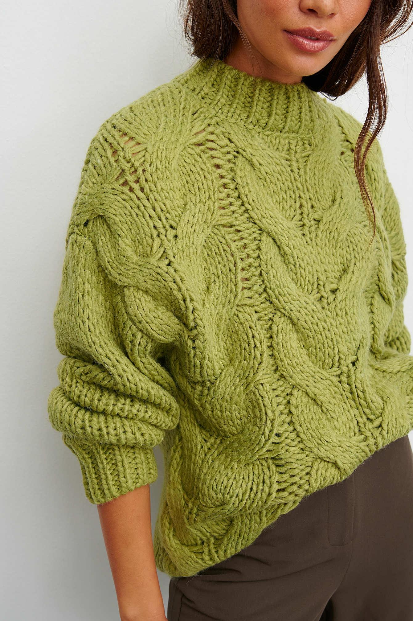 Green Olive Cable Knitted Sweater