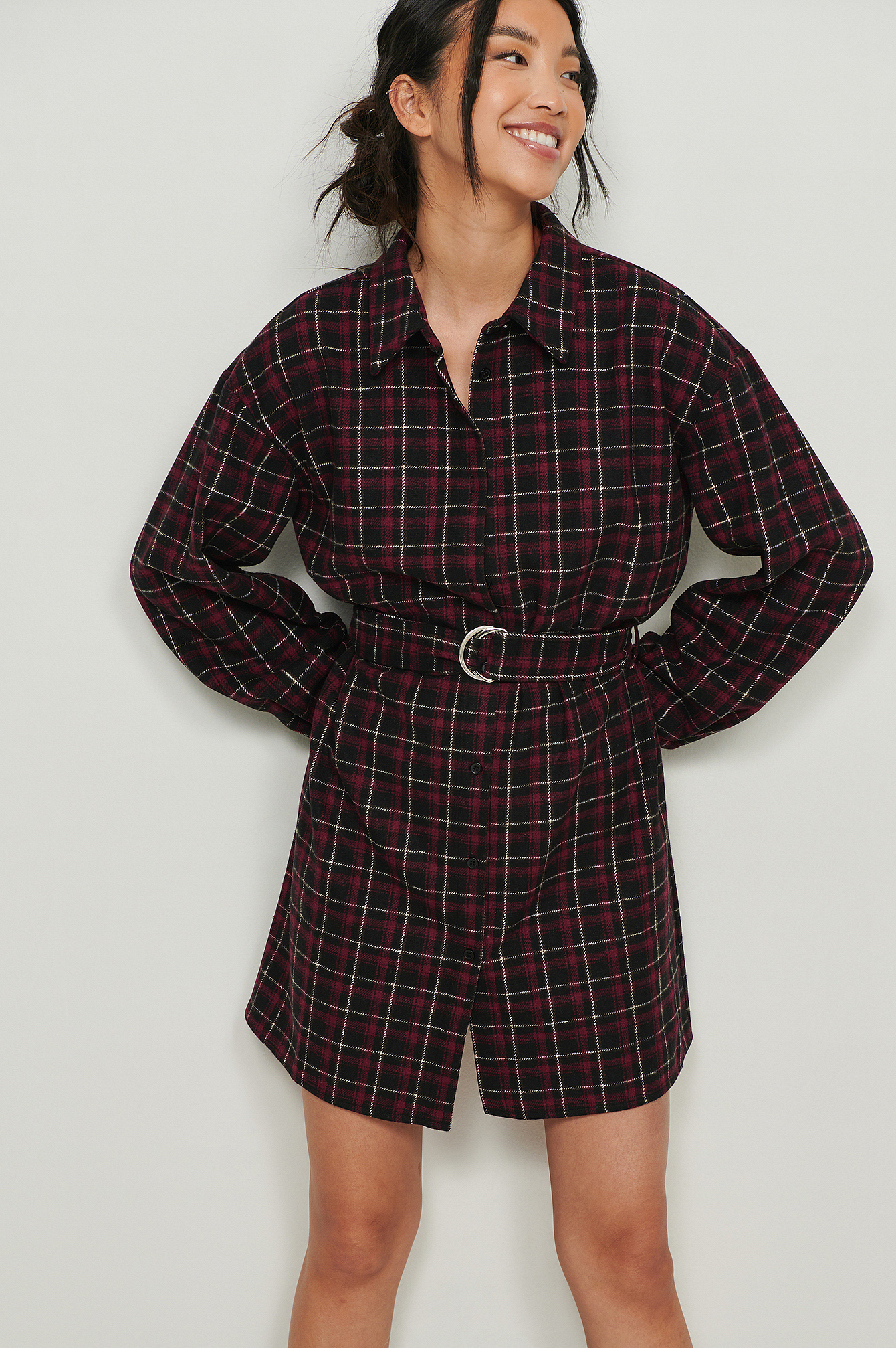 Red/Black Checked Belted Overshirt Dress