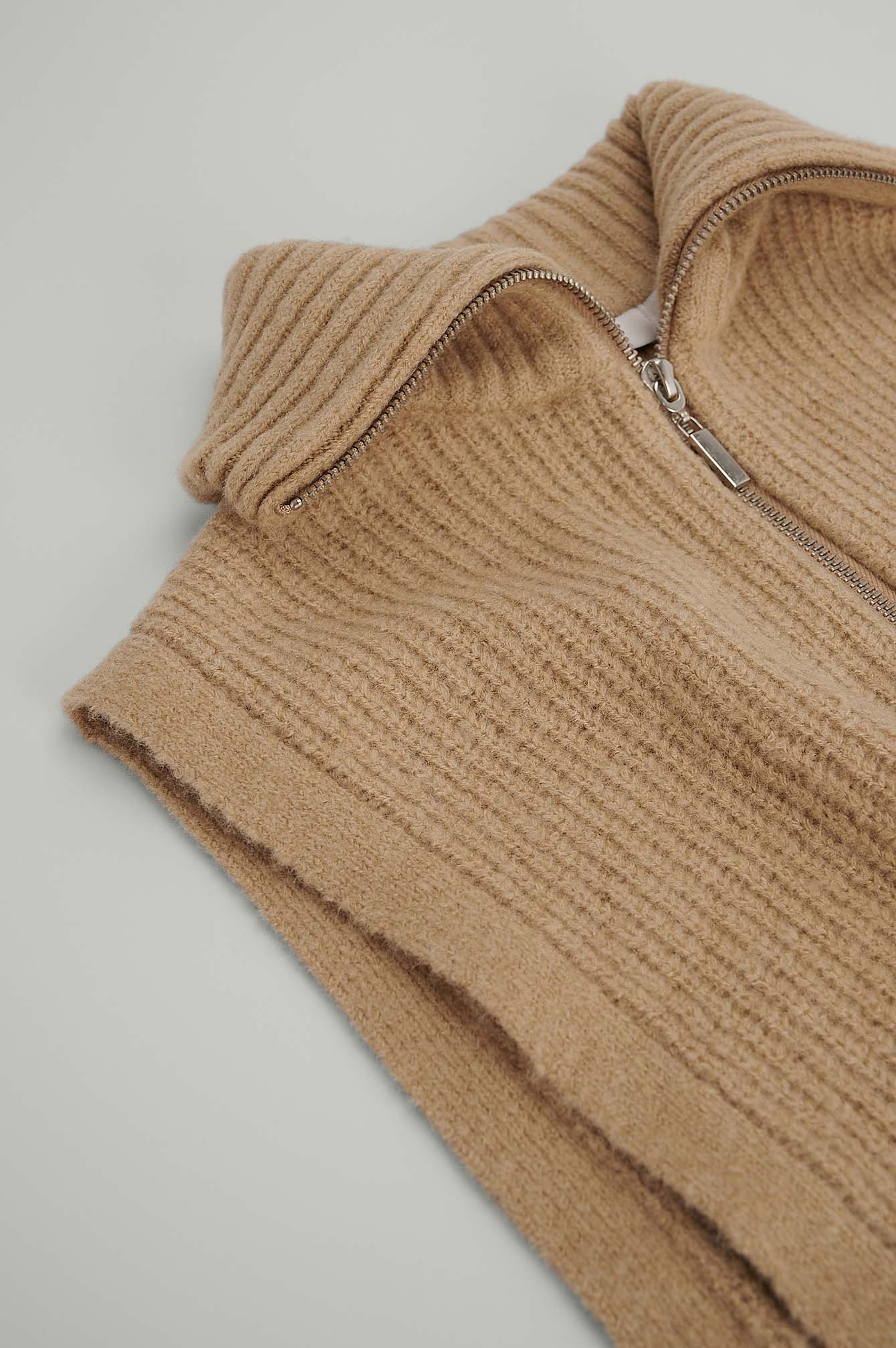Beige Chunky Zip Detail Wool Bib