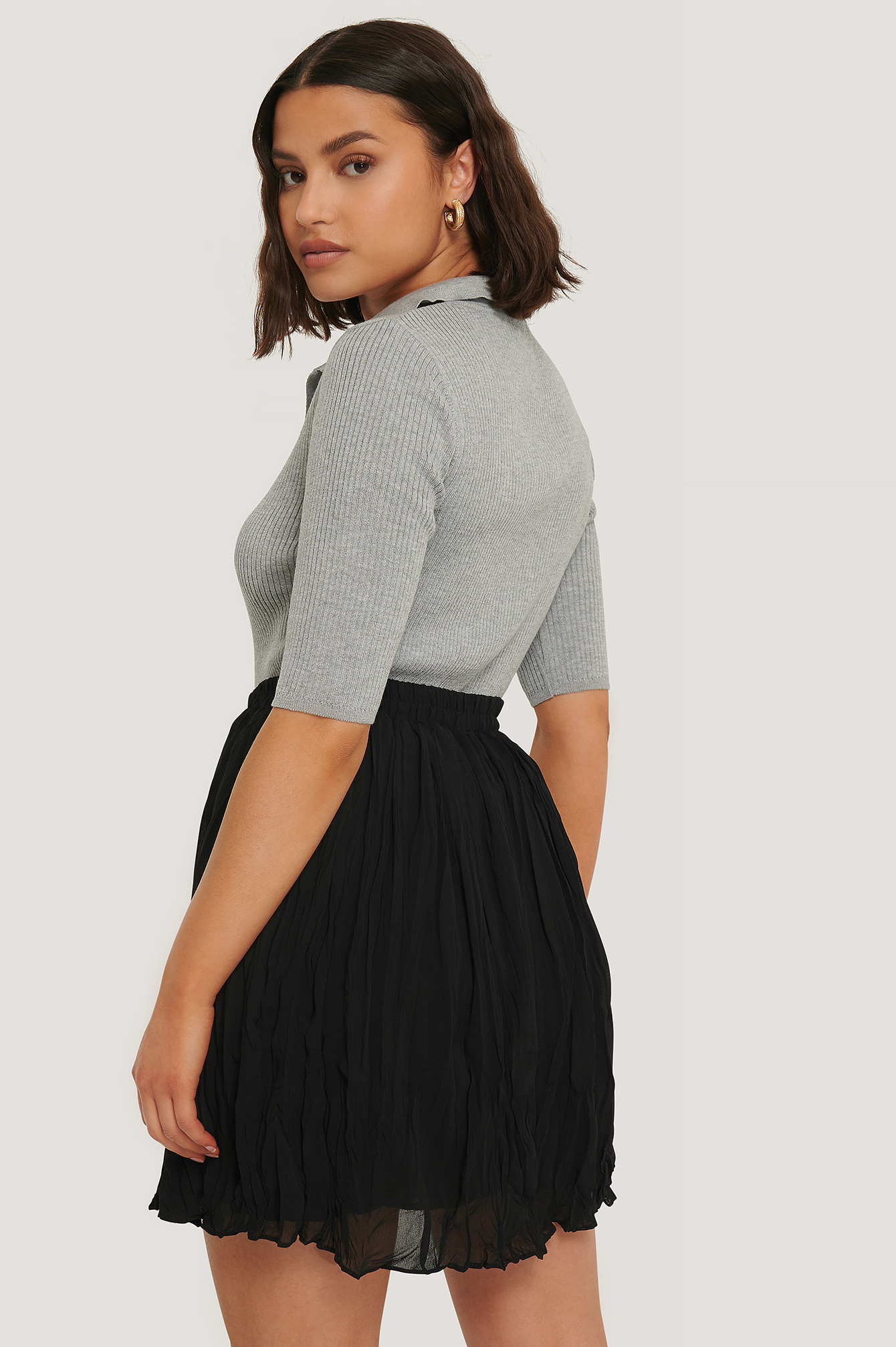 Black Creased Mini Skirt