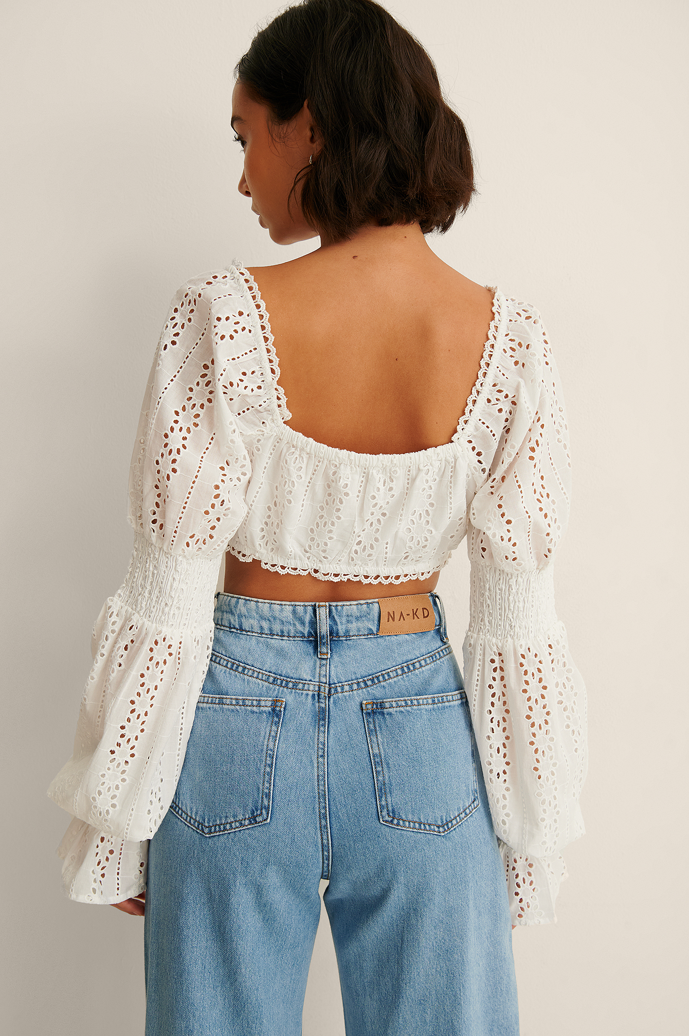 White Cropped Anglaise Blouse