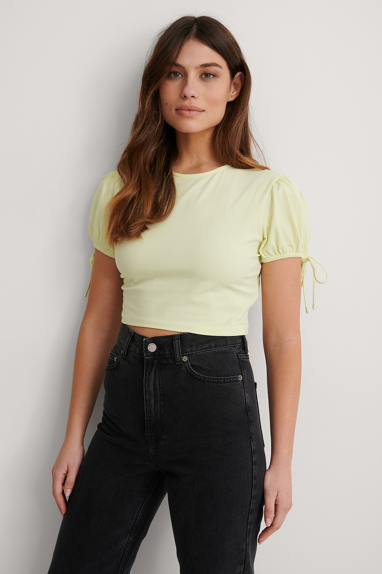 Yellow Puff Sleeves Organic, Cropped Top