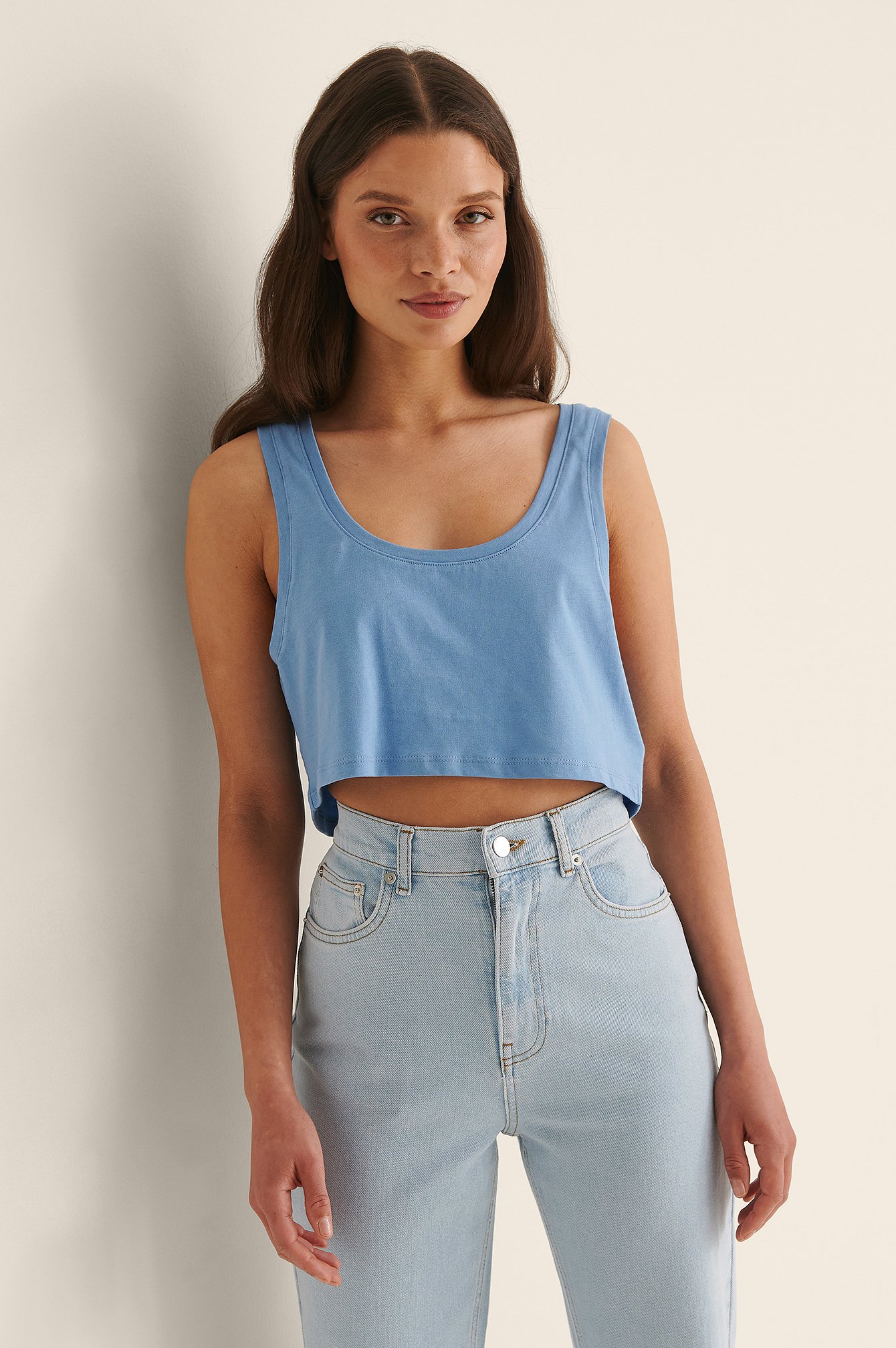 Blue Cropped Jersey Top