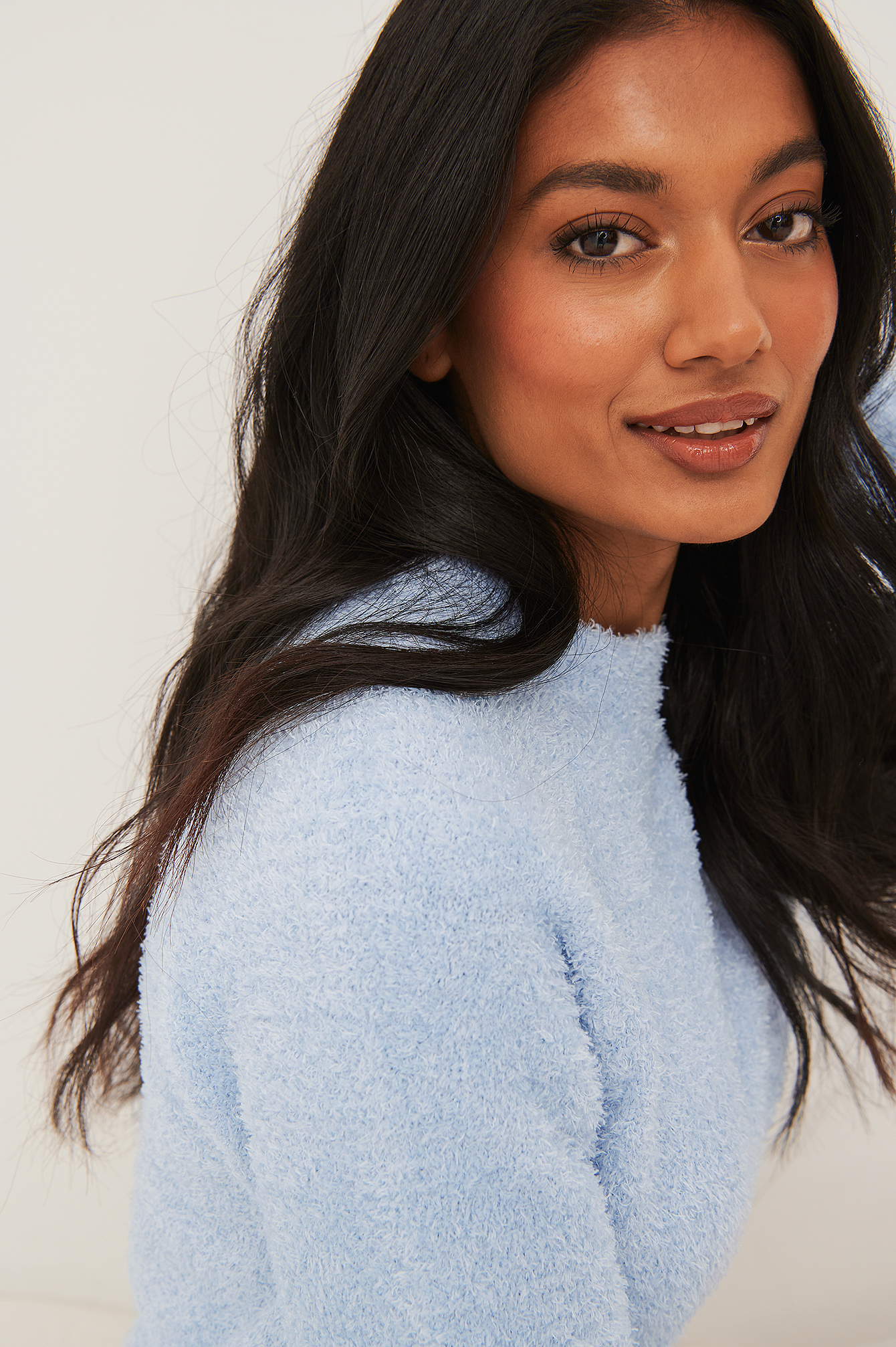 Light Blue Cropped Knitted Raglan Sweater