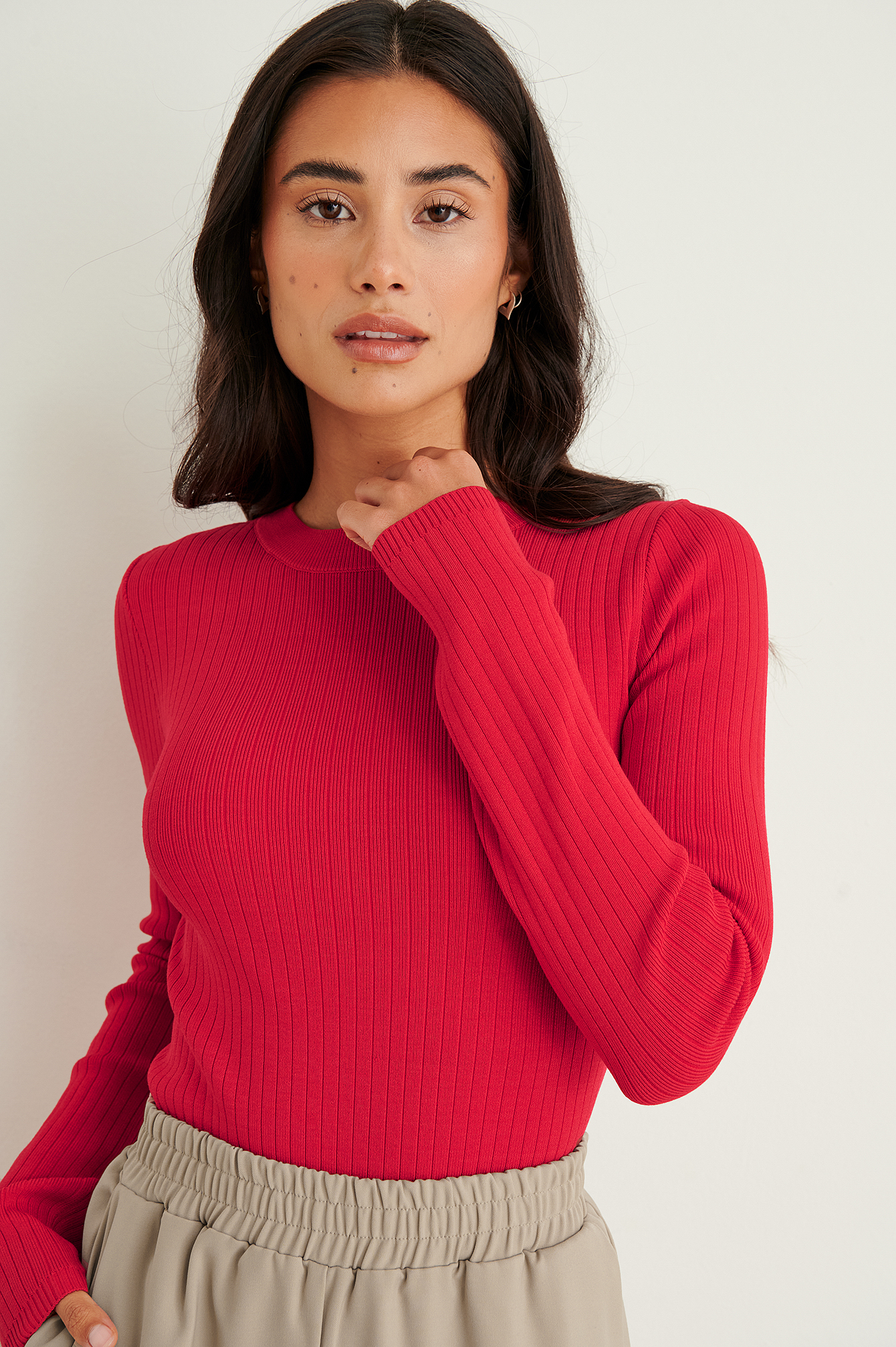 Bright Red Cross Back Knitted Top