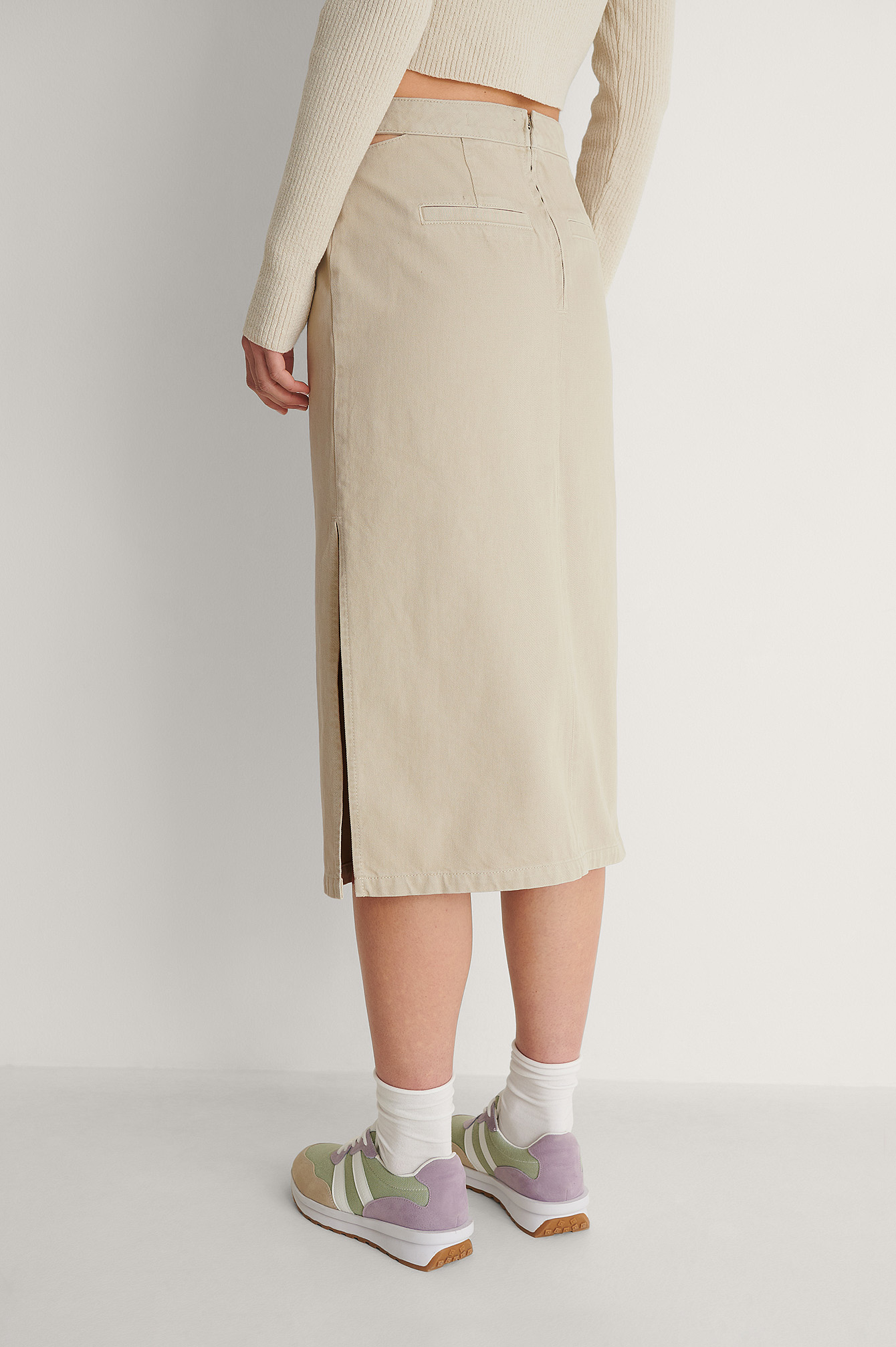 Light Khaki Organic Cut Out Denim Skirt