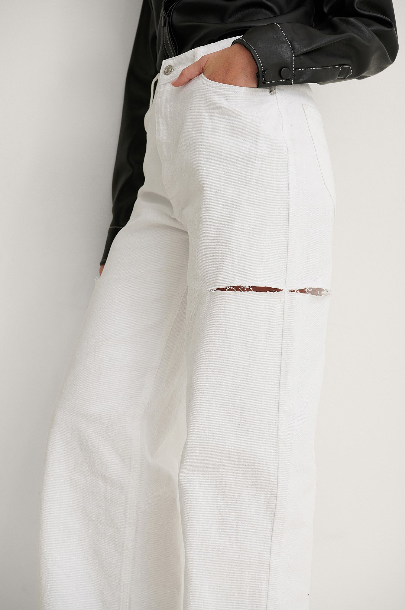 White Organic Cut Out Detail Wide Jeans