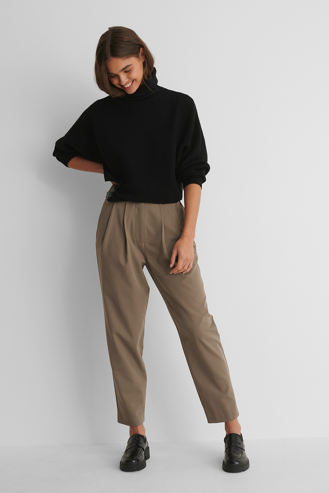 Taupe Deep Pleat Cropped Pants