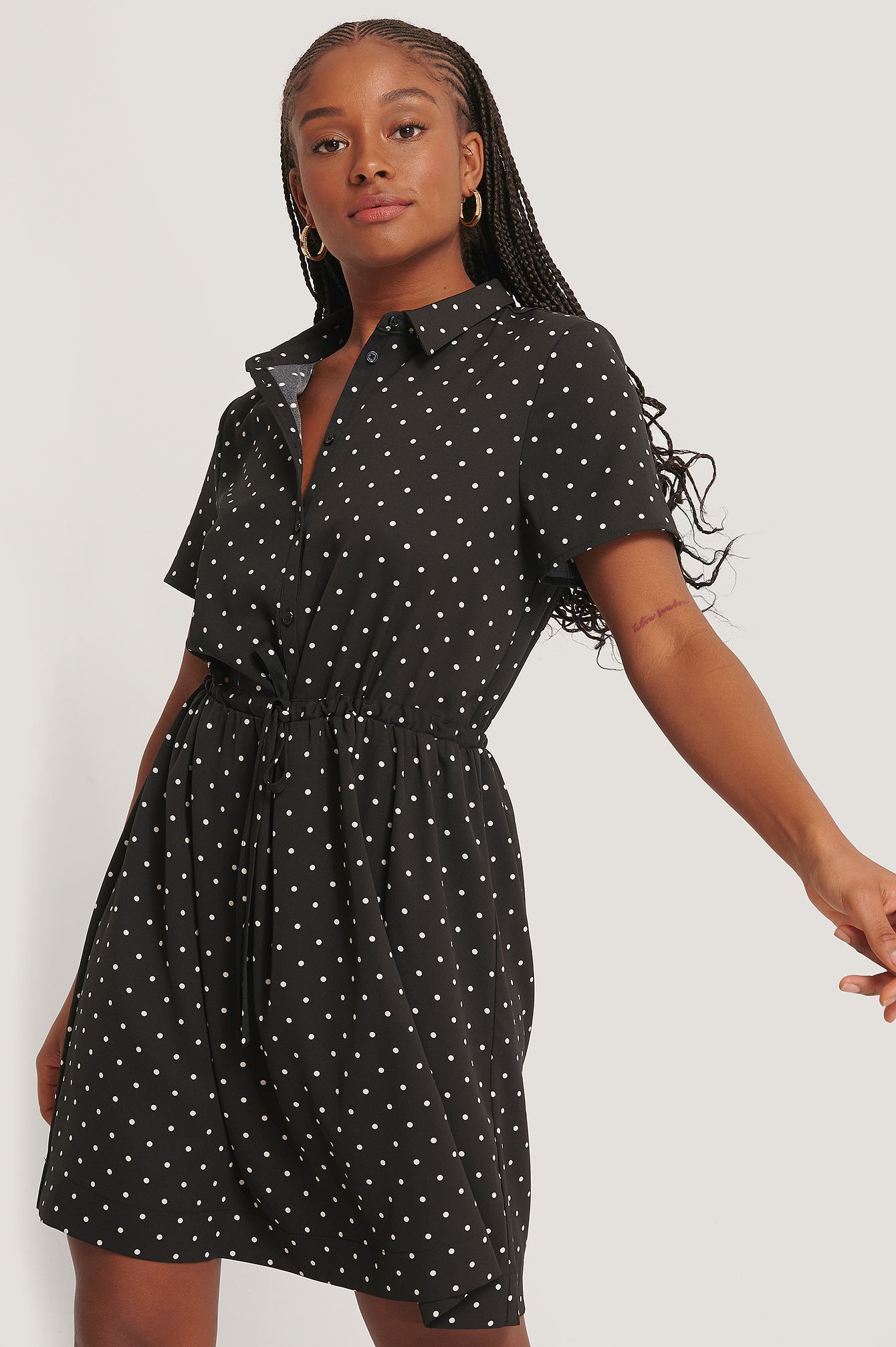 Black/White dots Dotted Collar Dress