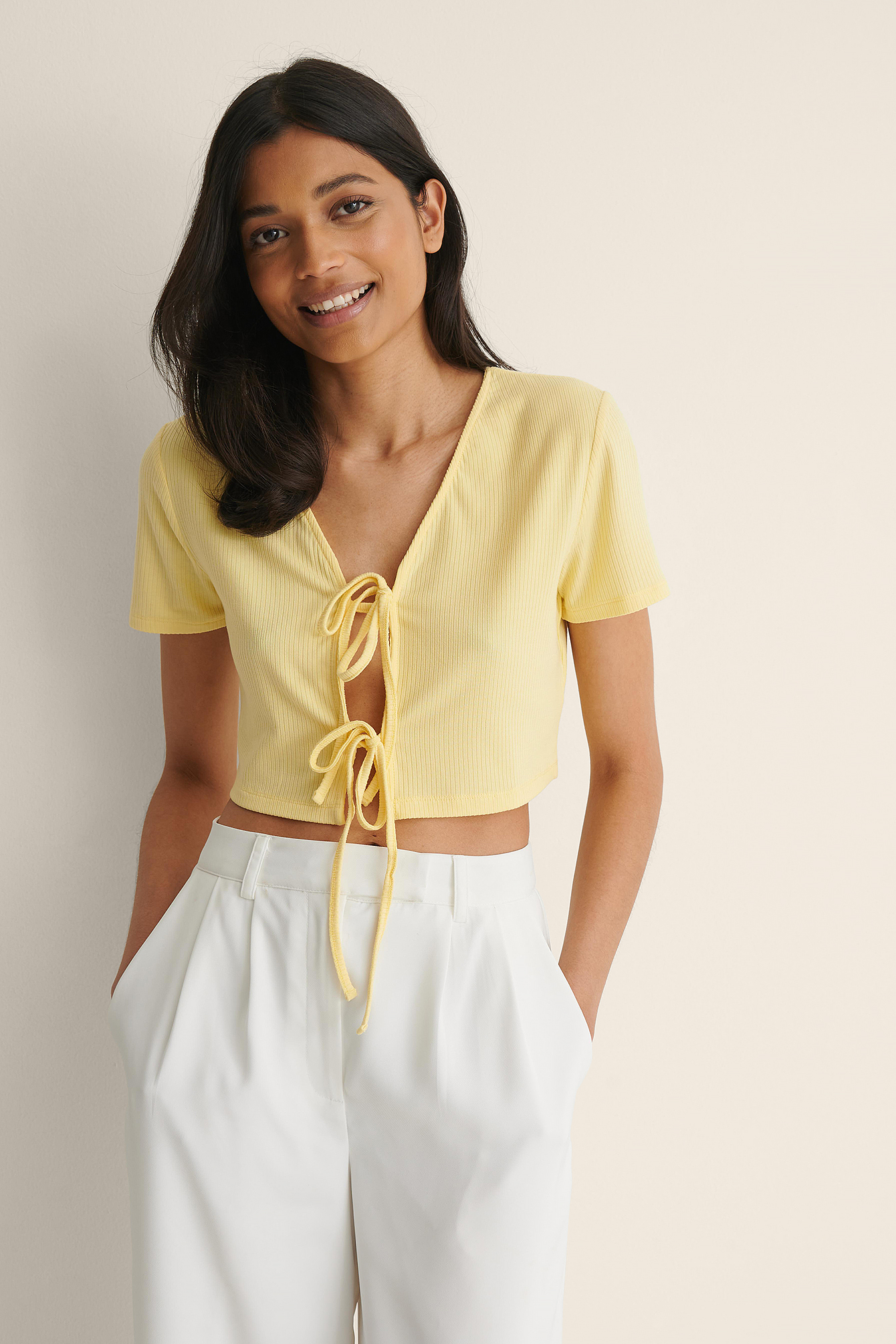 Light Yellow Double Knot Short Sleeve Top