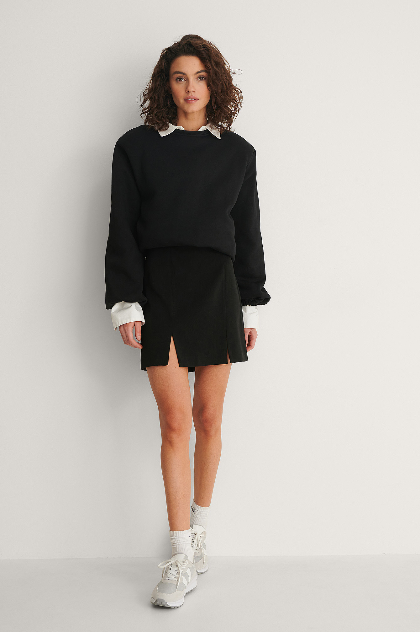 Black Recycled Double Slit Mini Skirt