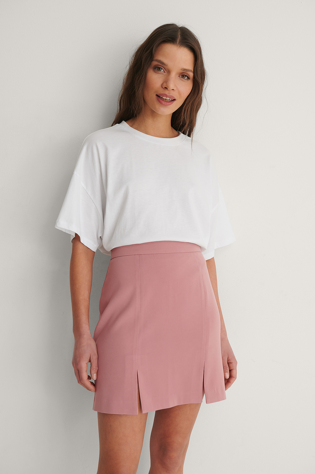 Dusty Pink Recycled Double Slit Mini Skirt