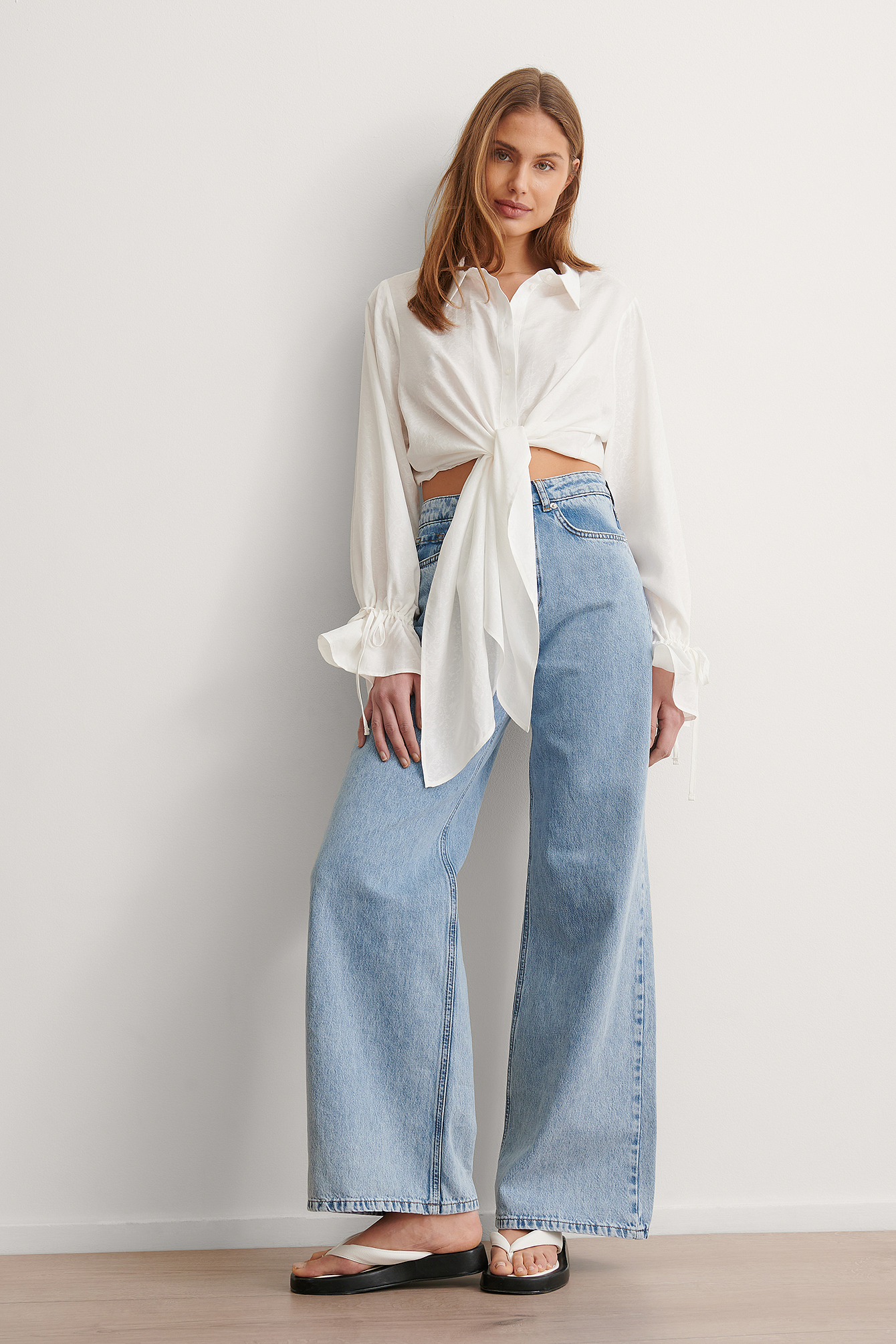 White Draped Front Knot Blouse