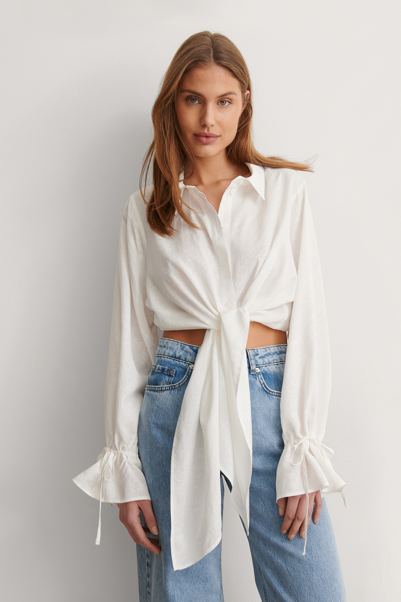 White Draped Front Knot Blouse
