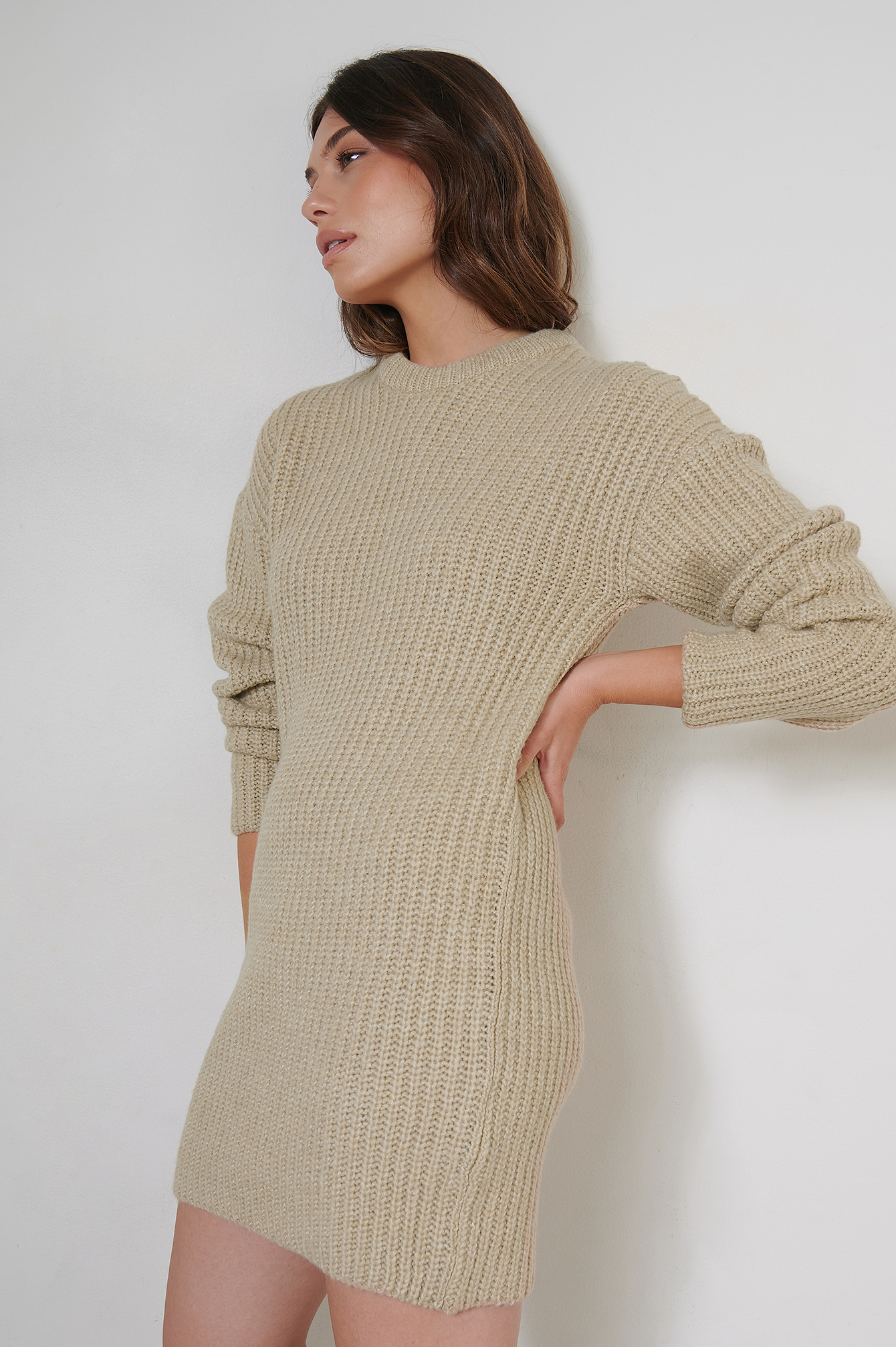 Feather grey Dropped Shoulder Knitted Dress