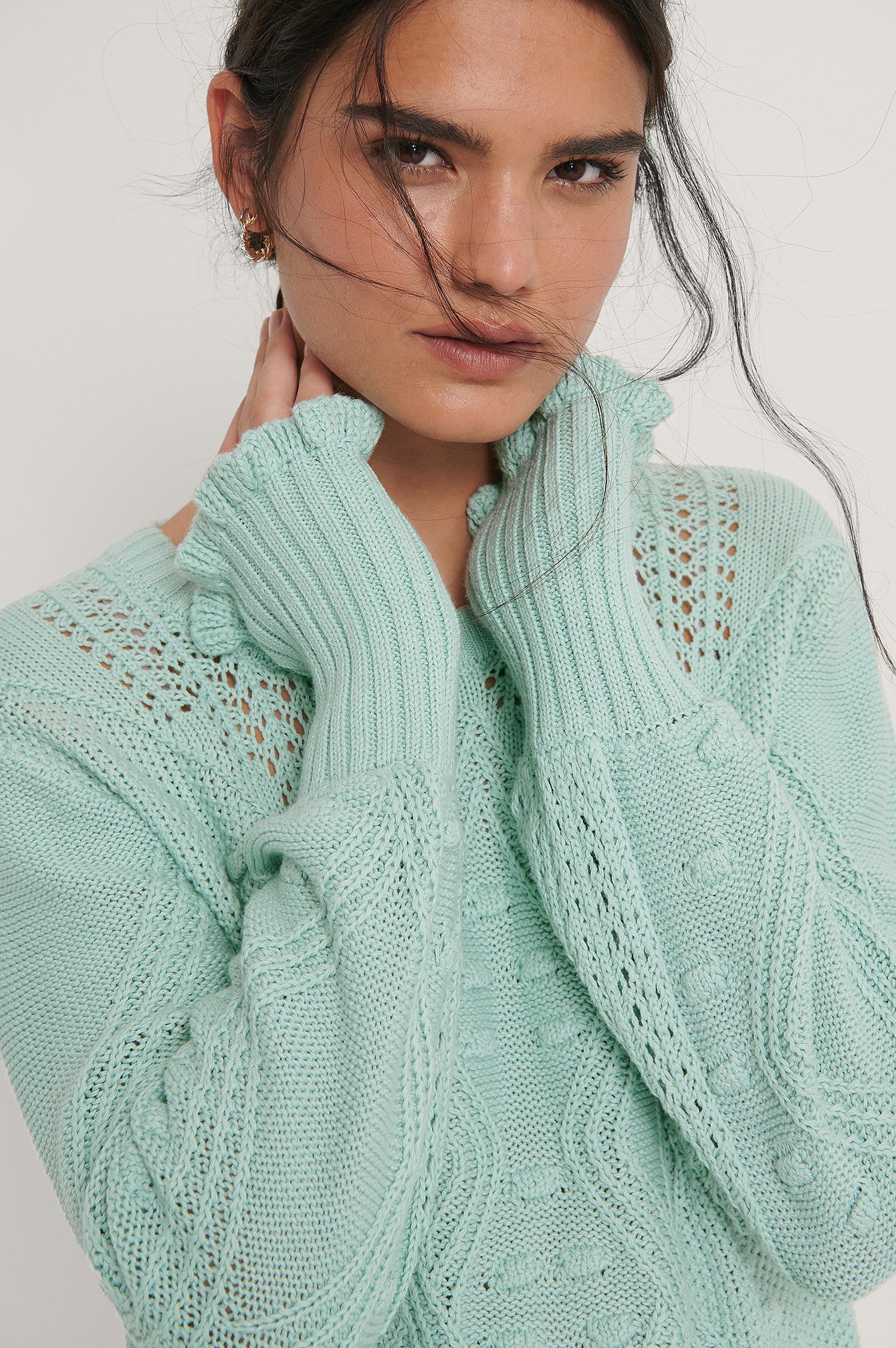 Mint Flounce Detail Knitted Sweater
