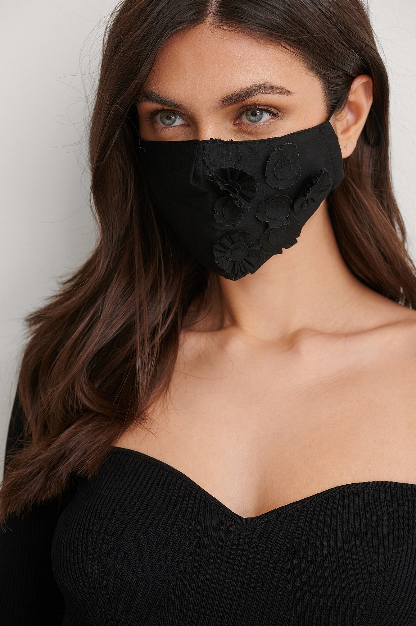 Black Flower Applique Face Mask
